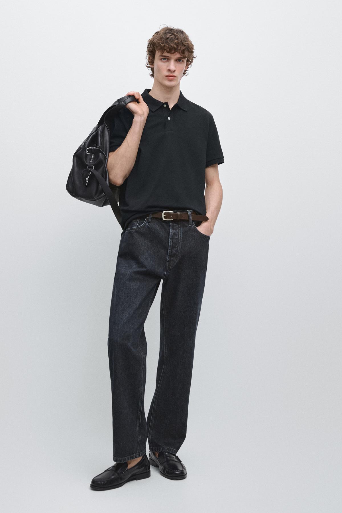 Micro textured cotton polo neck t-shirt