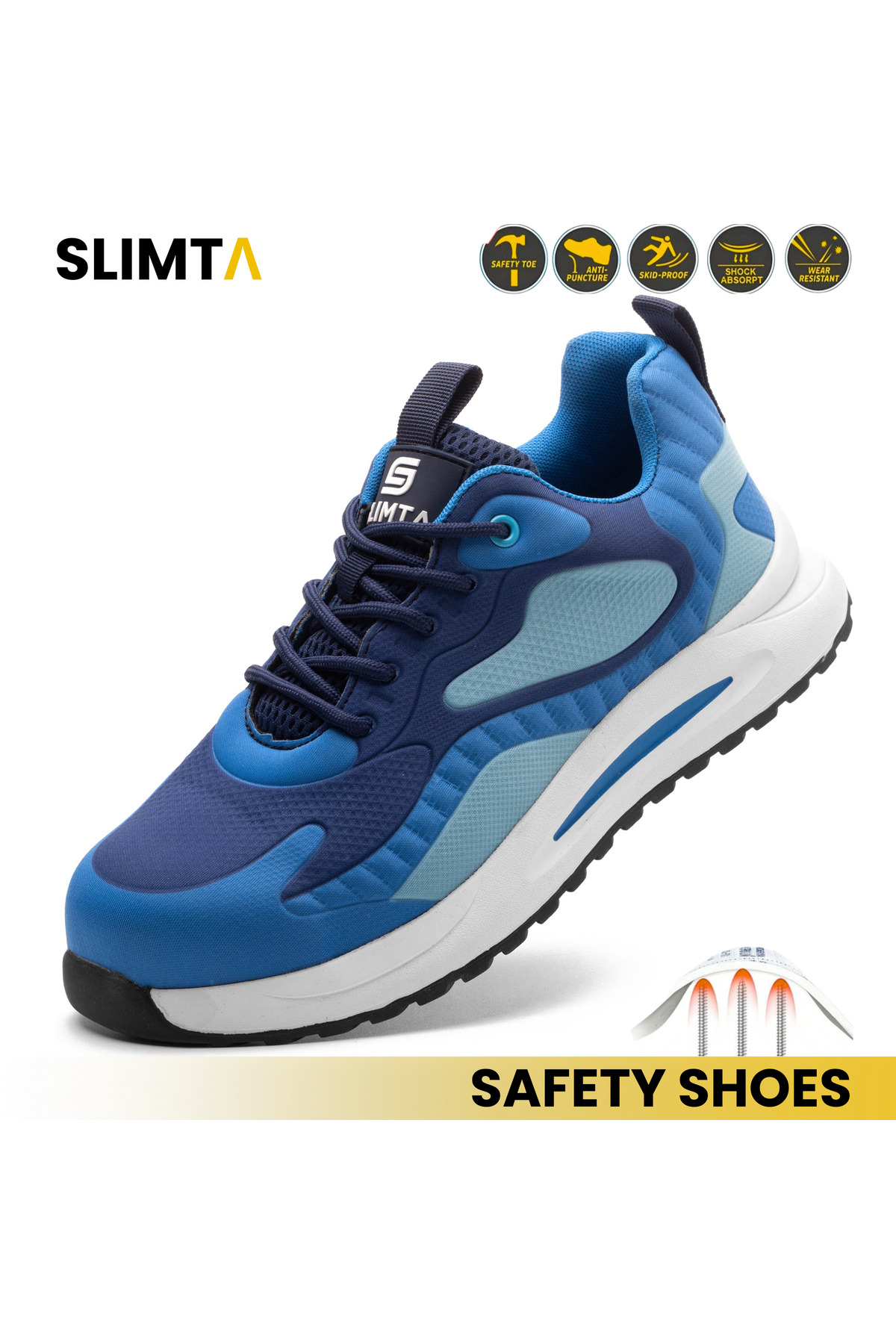 SLIMTA Safety Shoes for Men Women Steel Toe Boots Non-Slip Lightweight Breathable Sneakers