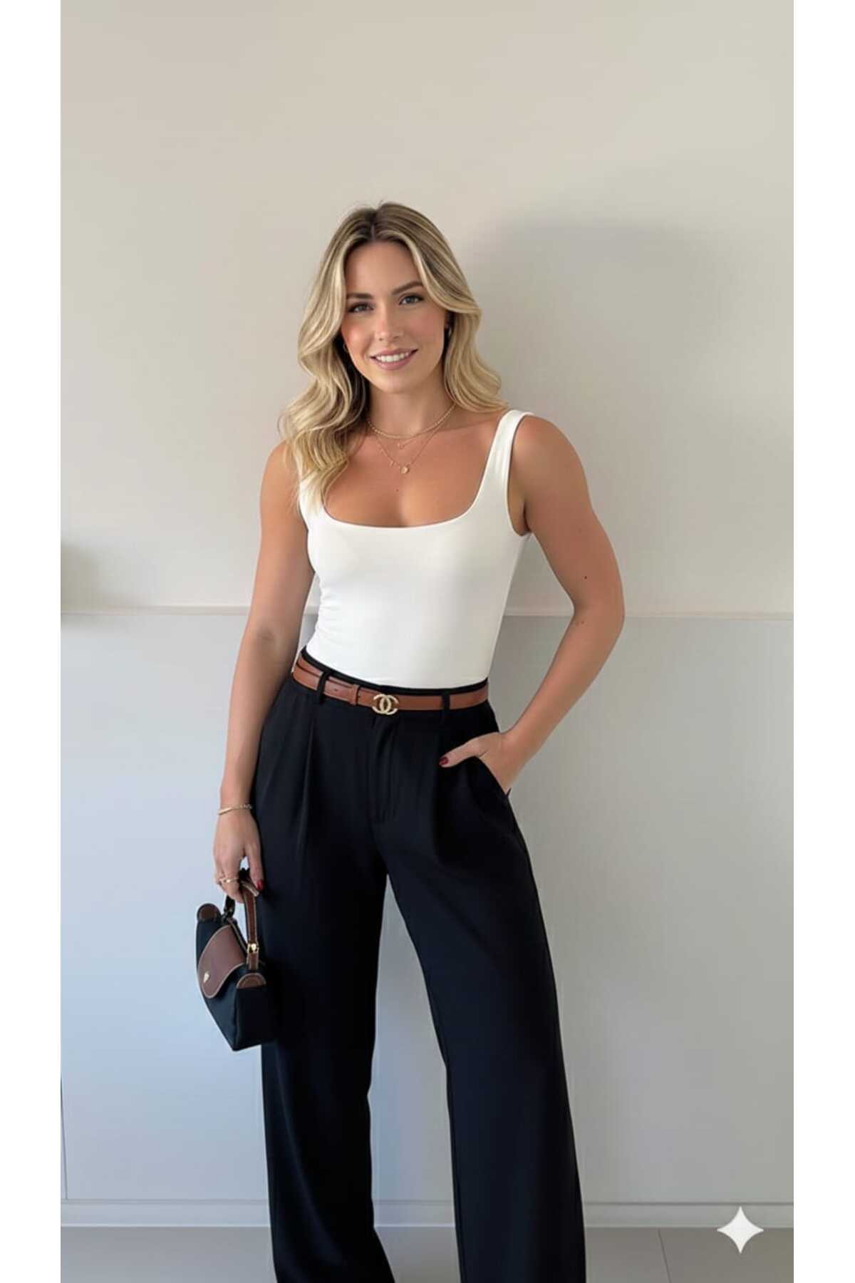 H&A İSTANBUL  kadın siyah cepli Pileli yüksek bel Kumaş Palazzo Pantolon - Görsel 3