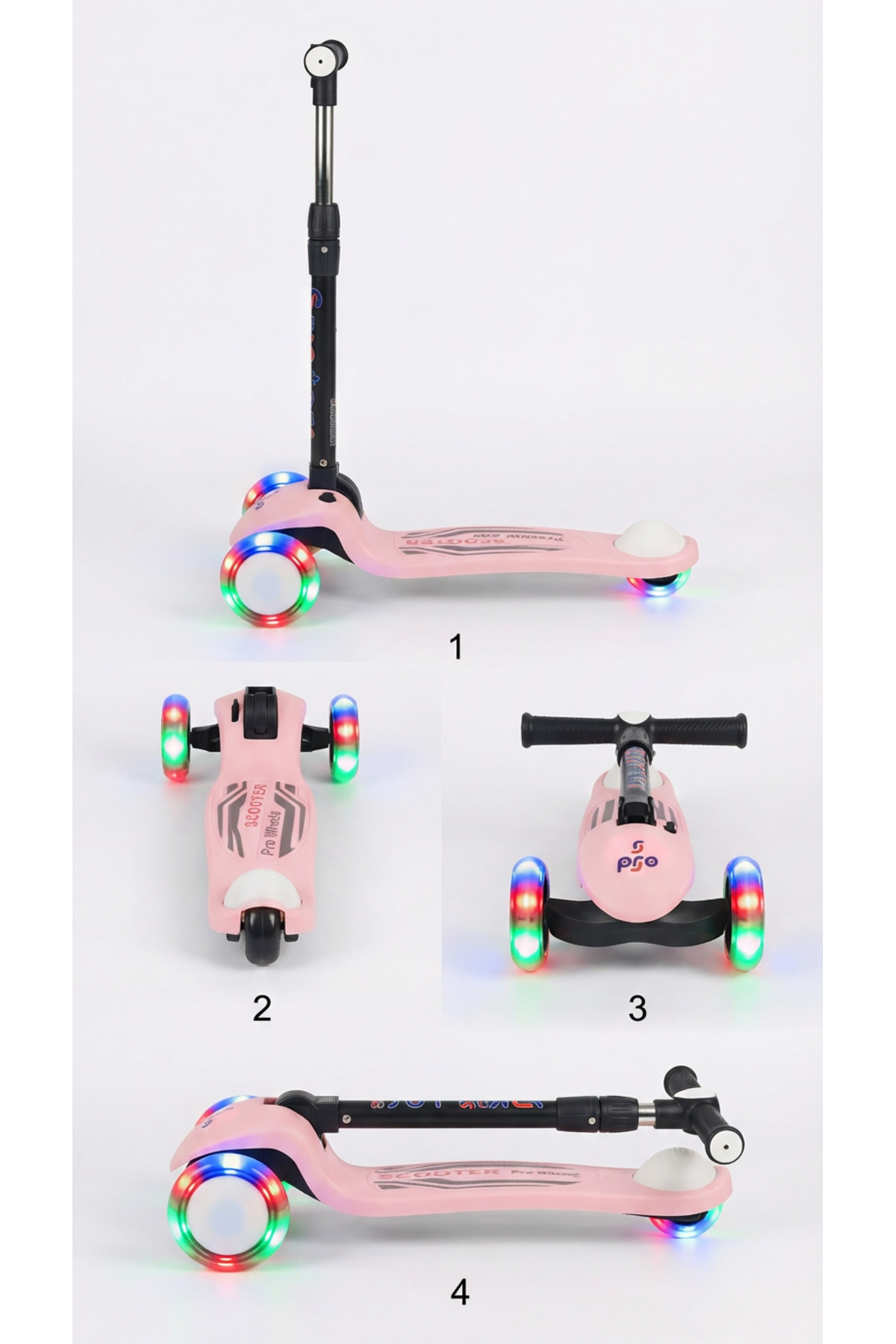 PRO Toys Işık/Ledli Üç Teker Yükseklik Ayarlanabilir ve Katlanabilir Fren Sistemli Çocuk Scooter fotoğrafı 2 (önizleme)