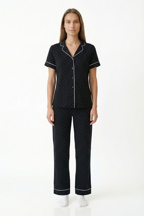 Penti Siyah Polka Dot Gömlek Pantolon Pijama Takımı