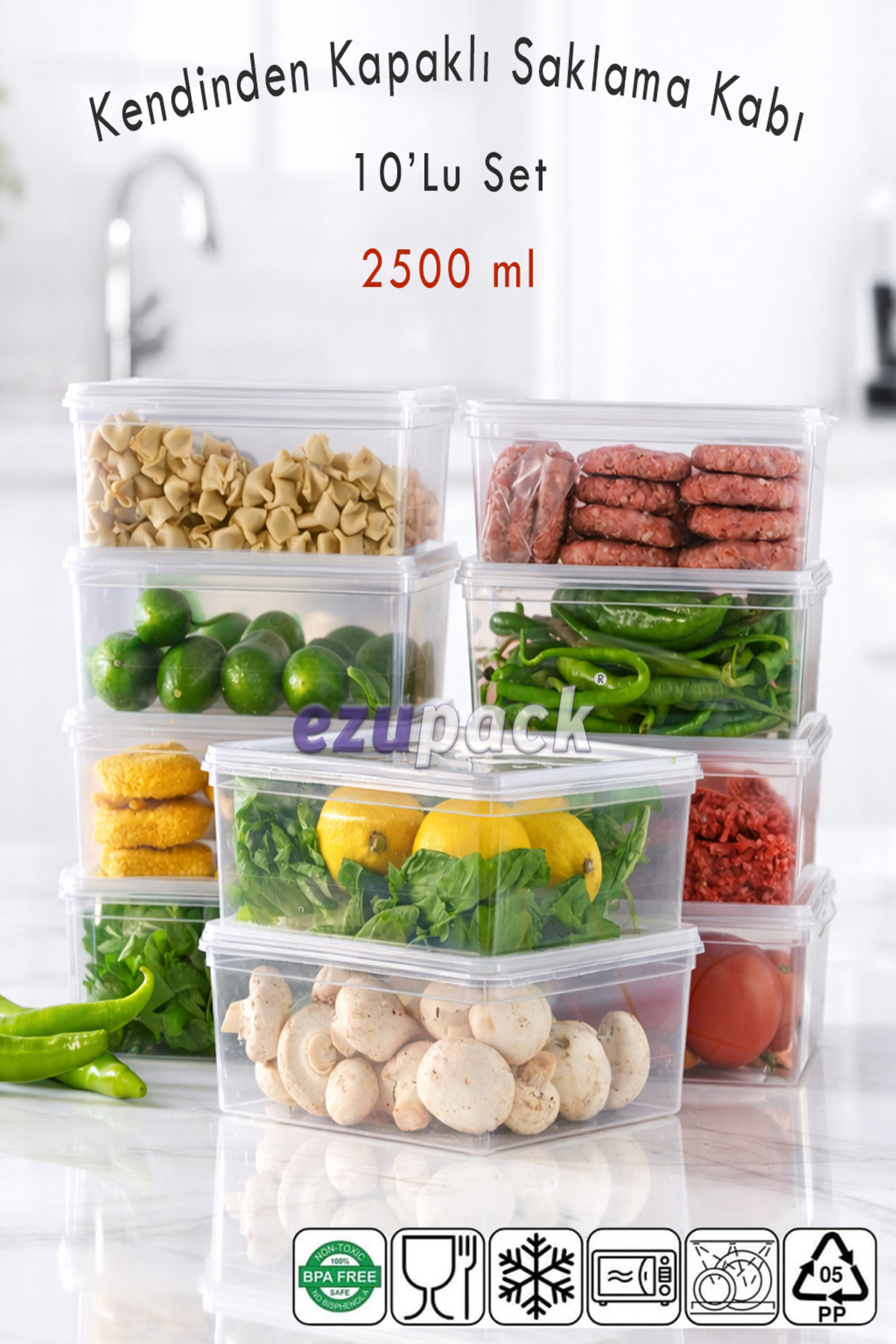 2.5 LT XL SQUARE Self-Lid Microwave Diffreeze Deep Freezer Freezer Organizer Storage Container