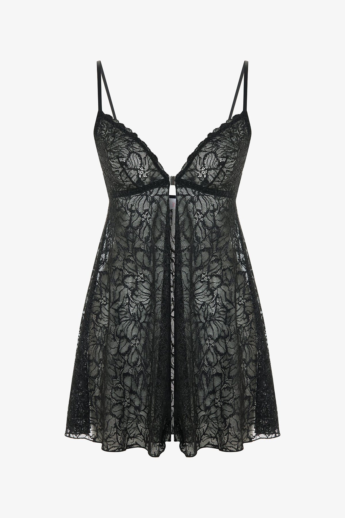 Penti Siyah Front Opening Lace Babydoll