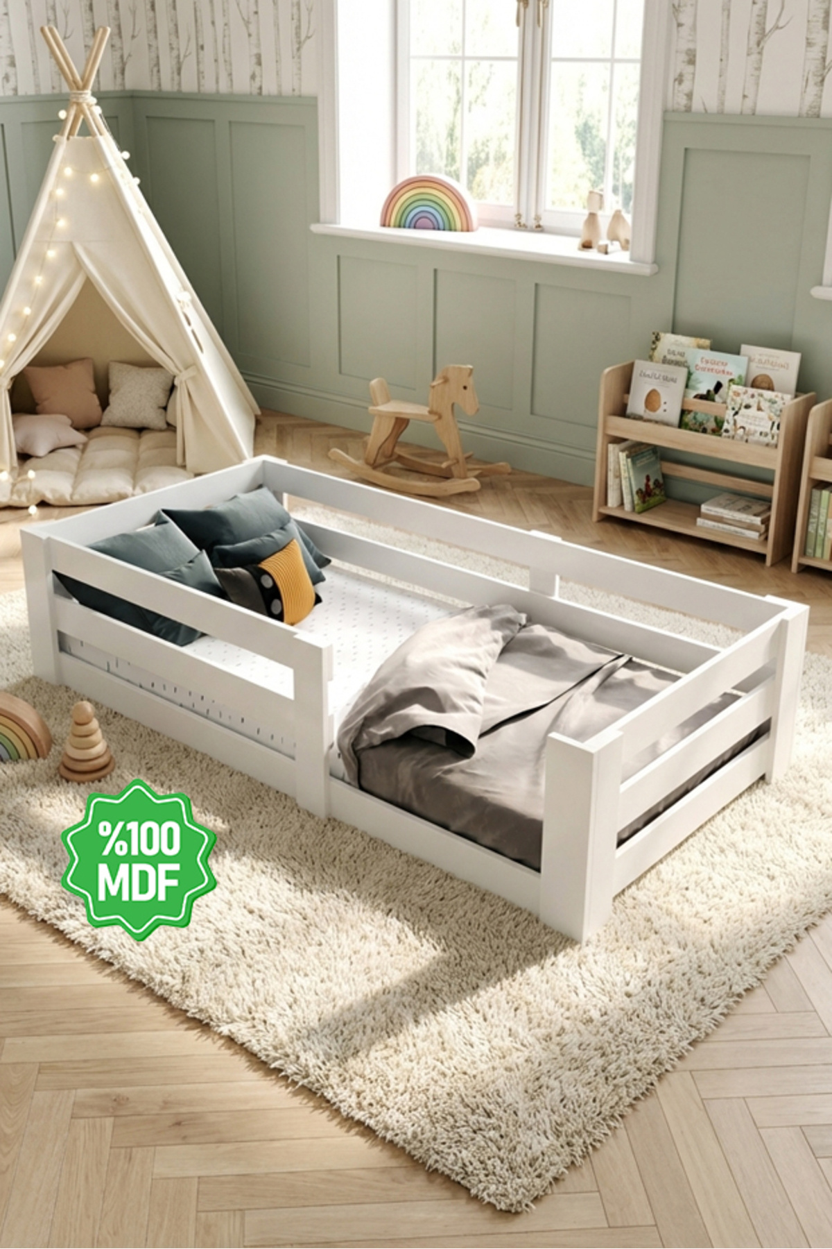 Vega Montessori 100% Mdf Bedstead White 90x190 Bed Compatible K 2014