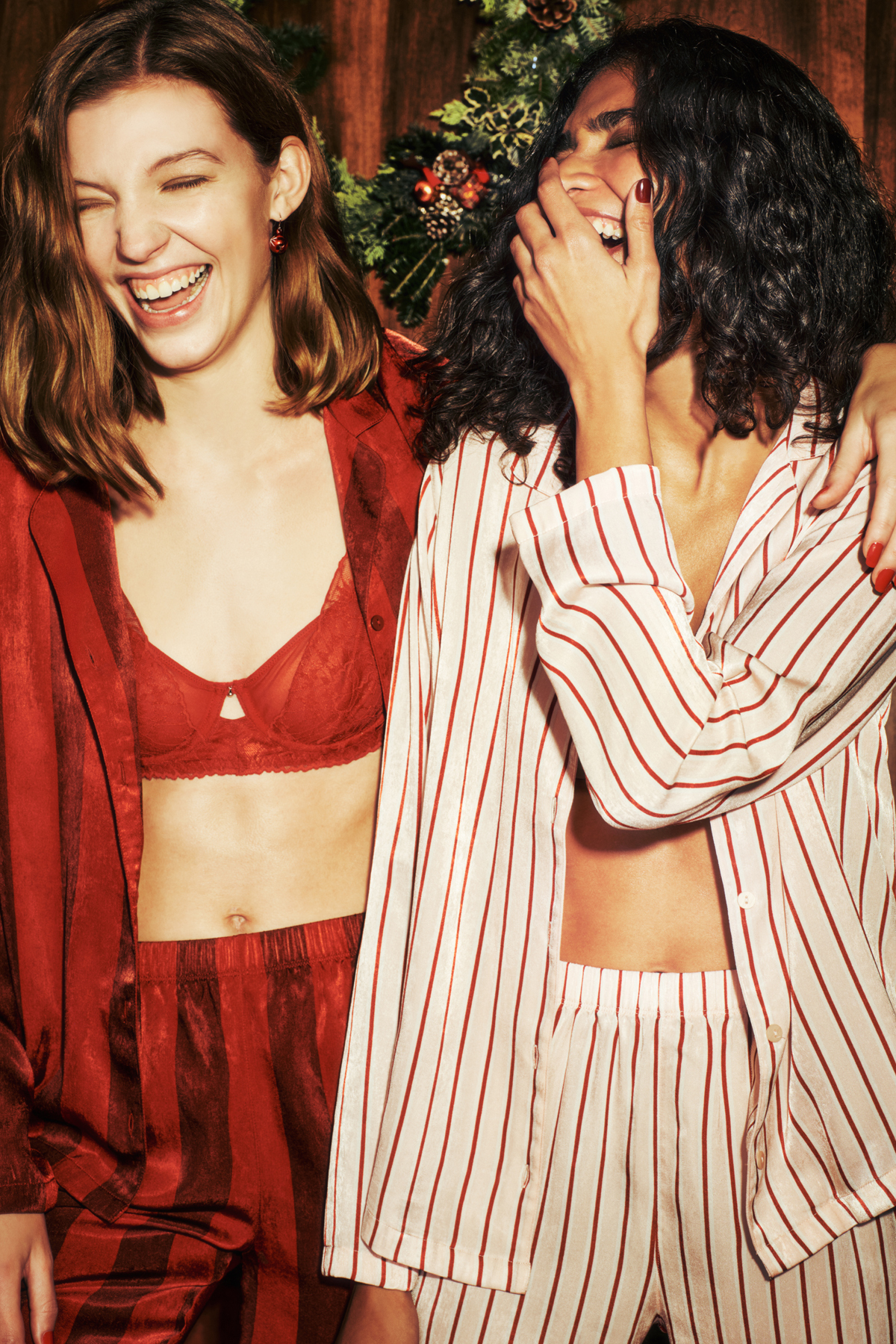 Penti Saténová pyžamová súprava s pruhovaným golierom z ružového kurpu