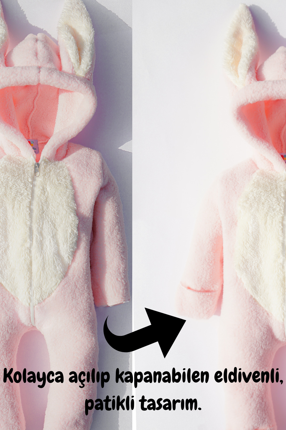 ipek atlas Kız Erkek Bebek Ve Çocuk Peluş Fermuarlı Kışlık Tavşan Tulum fotoğrafı 7 (önizleme)