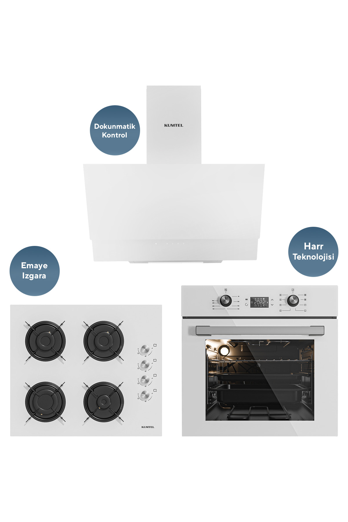 KUMTEL Beyaz Cam Digital / Dokunmatik Ankastre Set - 8 Prog