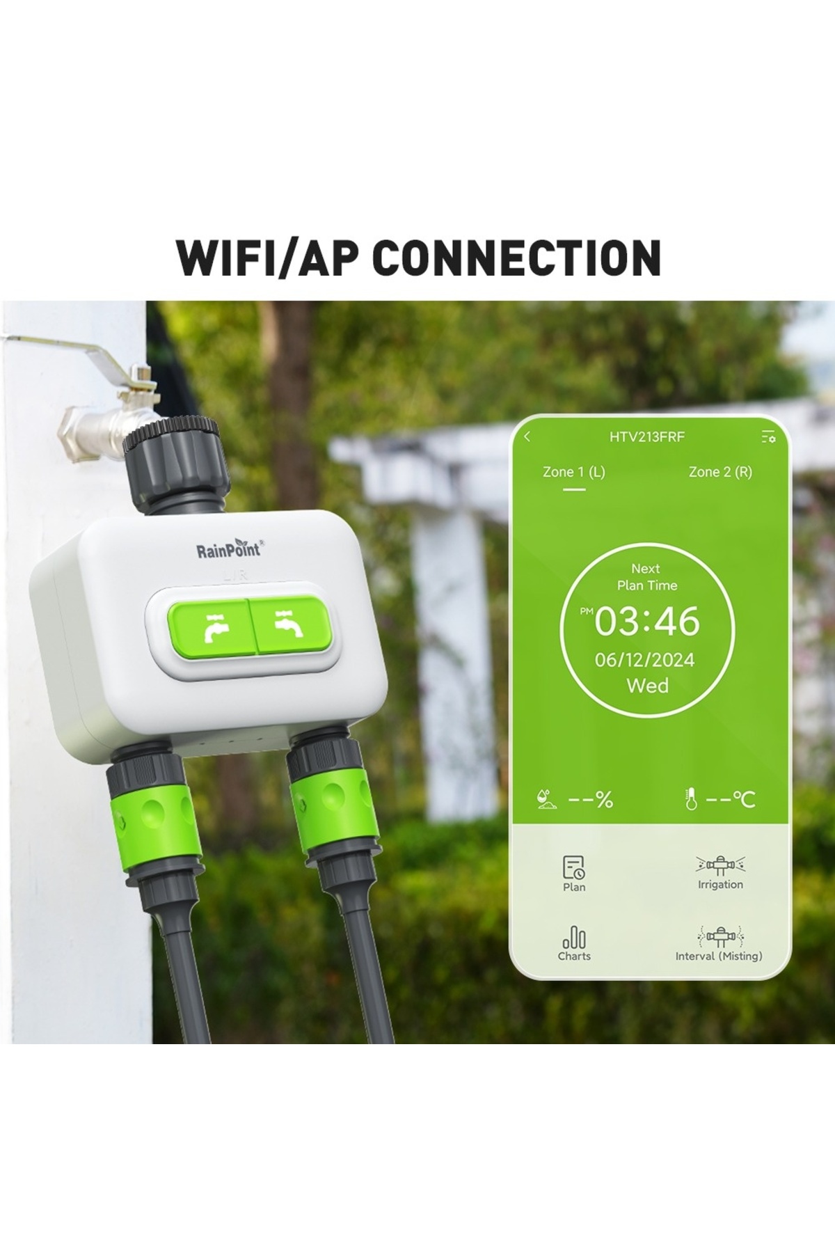 RAINPOINT HTV213FRF Mini Dijital 2-Çıkışlı WiFi'li Kablosuz Hortum