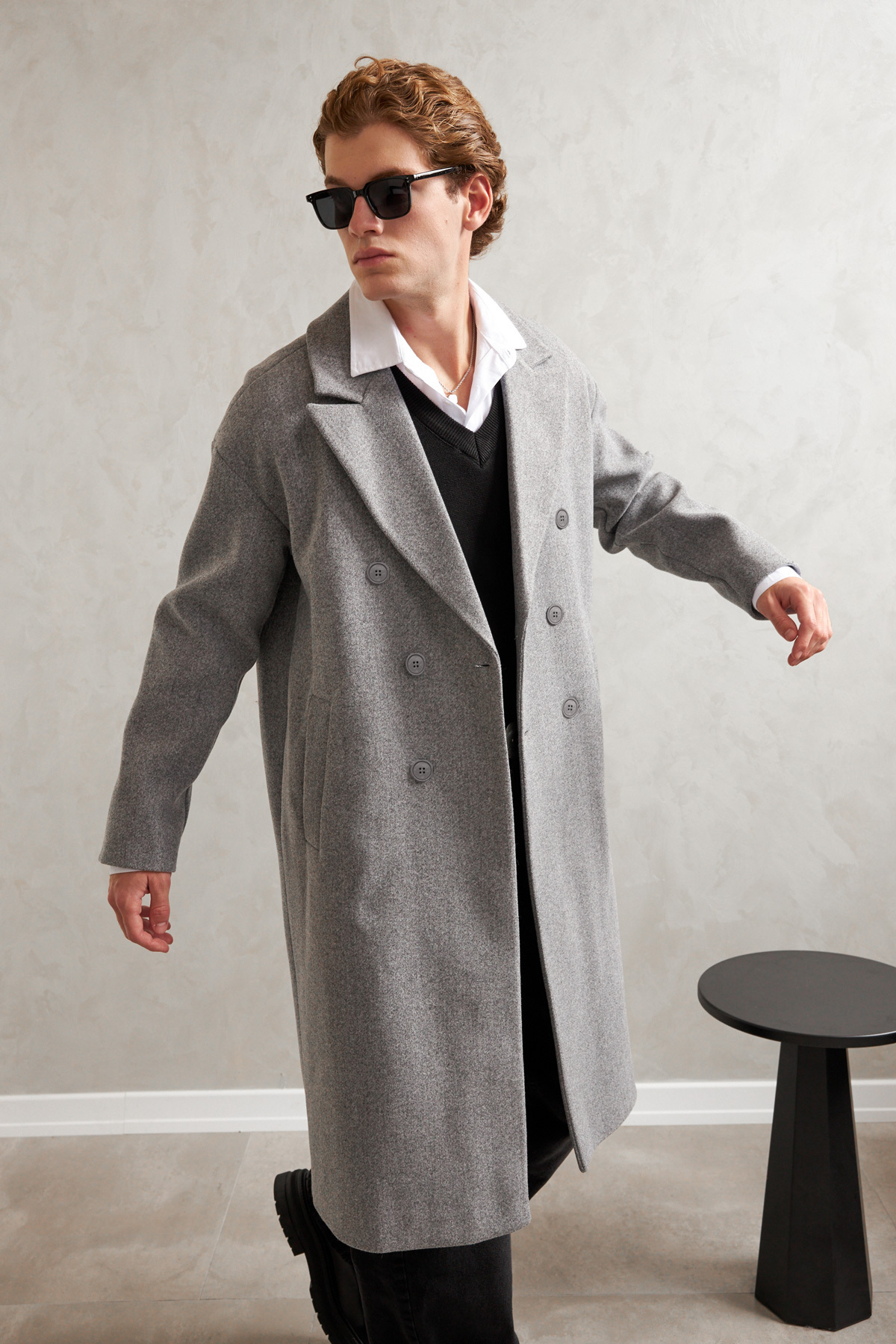 HYMAN Erkek Oversize Astarlı Uzun Kaşe Kaban