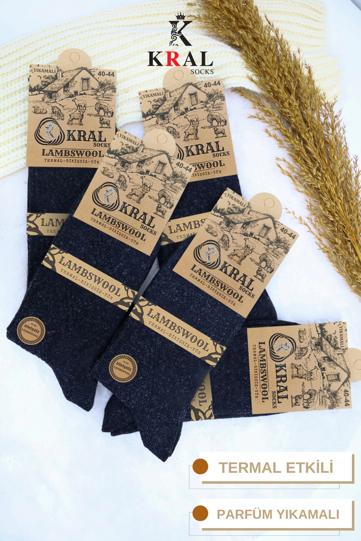 Lüx Kral  Erkek Kışlık Termal Etkili (5'Lİ PAKET) Lambswool Kuzu Yün Çorap - Görsel 3