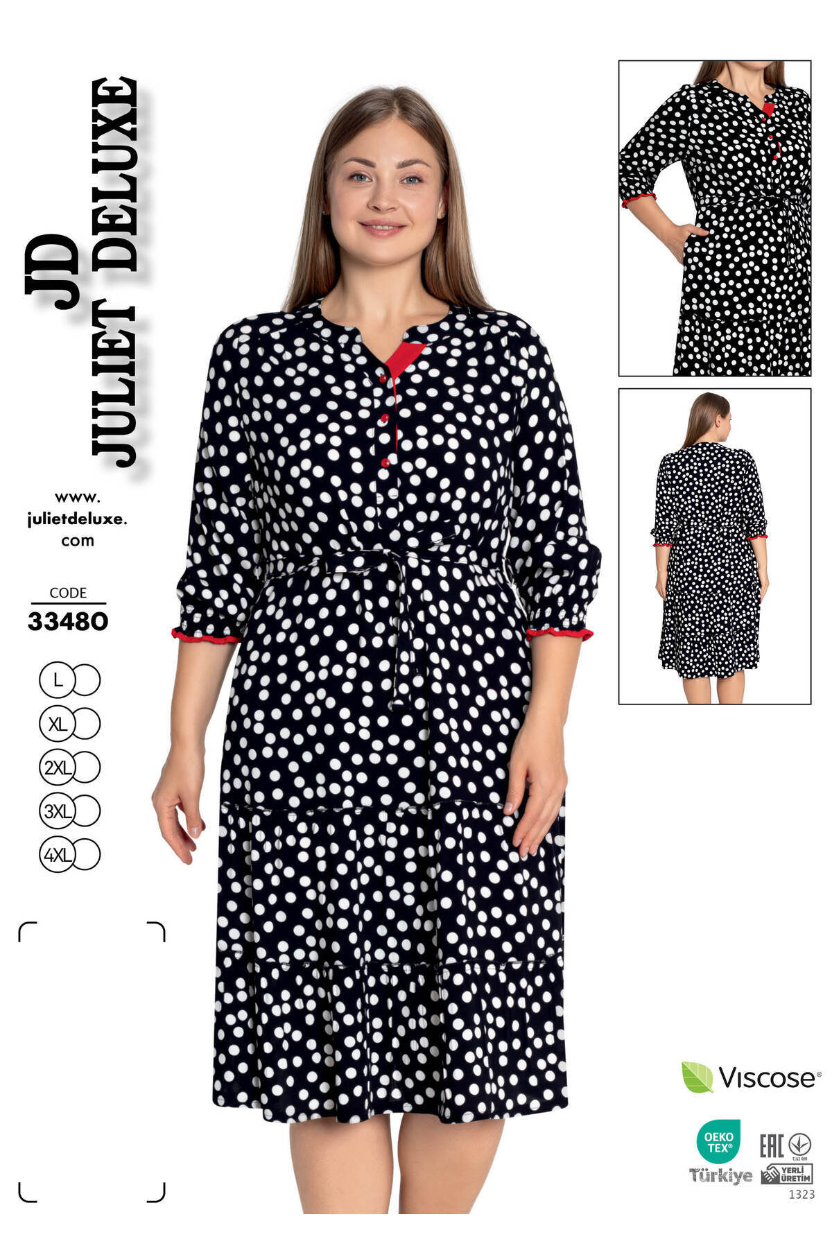 Women's Plus Size Woven Viscose Fabric Patterned Buttoned Dress 33480