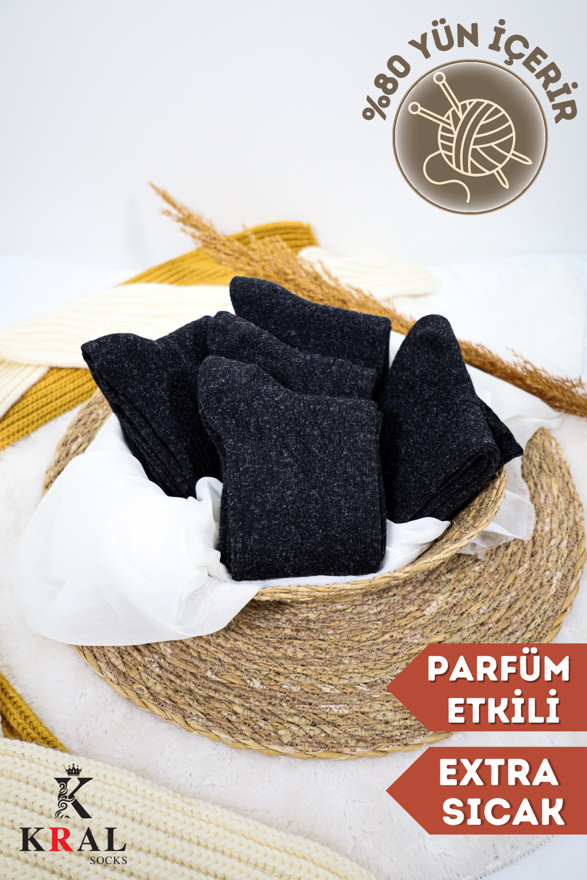 Lüx Kral  Erkek Kışlık Termal Etkili (5'Lİ PAKET) Lambswool Kuzu Yün Çorap - Görsel 4