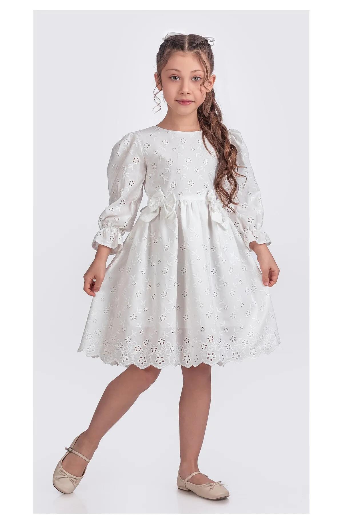 Girl Long Sleeve Elastic Ribbon Detailed Dress ELB.2774