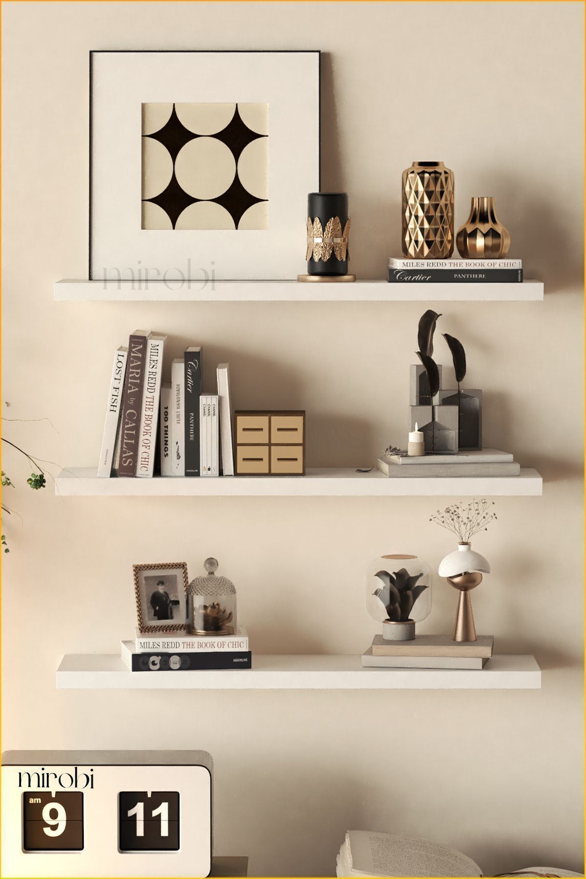 Wall Shelf Decorative 3-Piece Shelf Hidden Assembly White