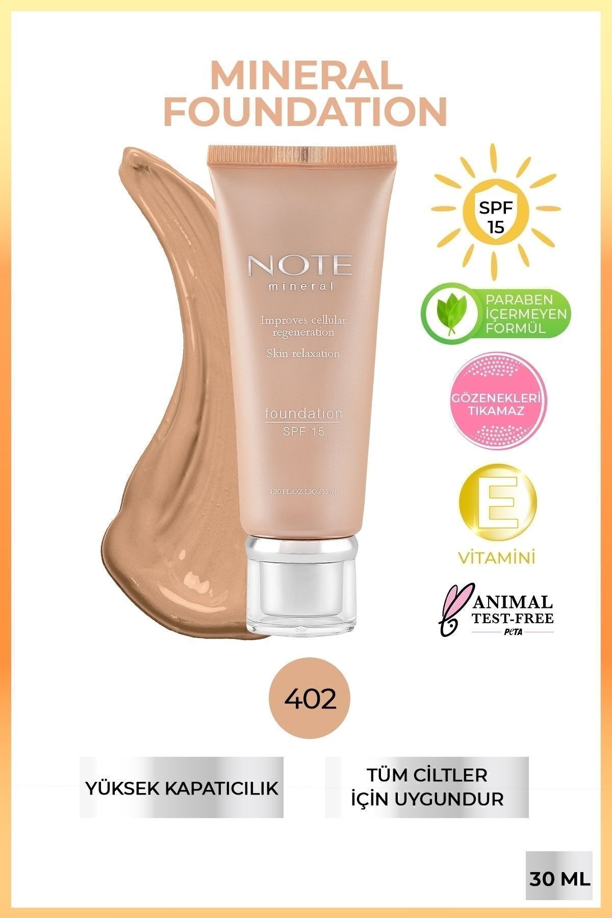 Note Cosmetics Mineral Foundation Spf 15 Yoğun Kapatıcı Saten Bitişli Fondöten - 402 Orta Açık - Fiyatı, Yorumları