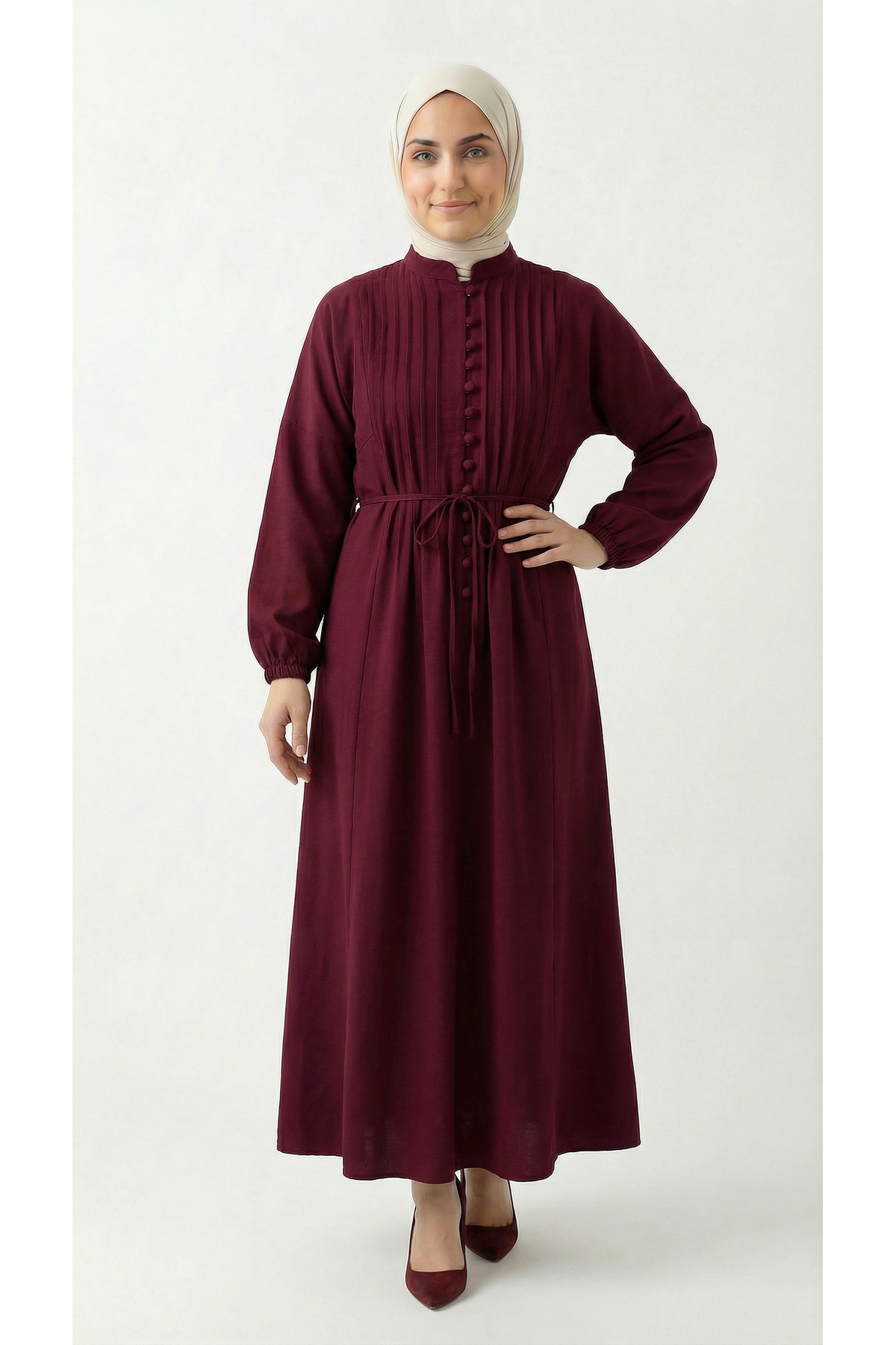 Nursel Ribbed Modal Dress-ZN2094 Burgundy