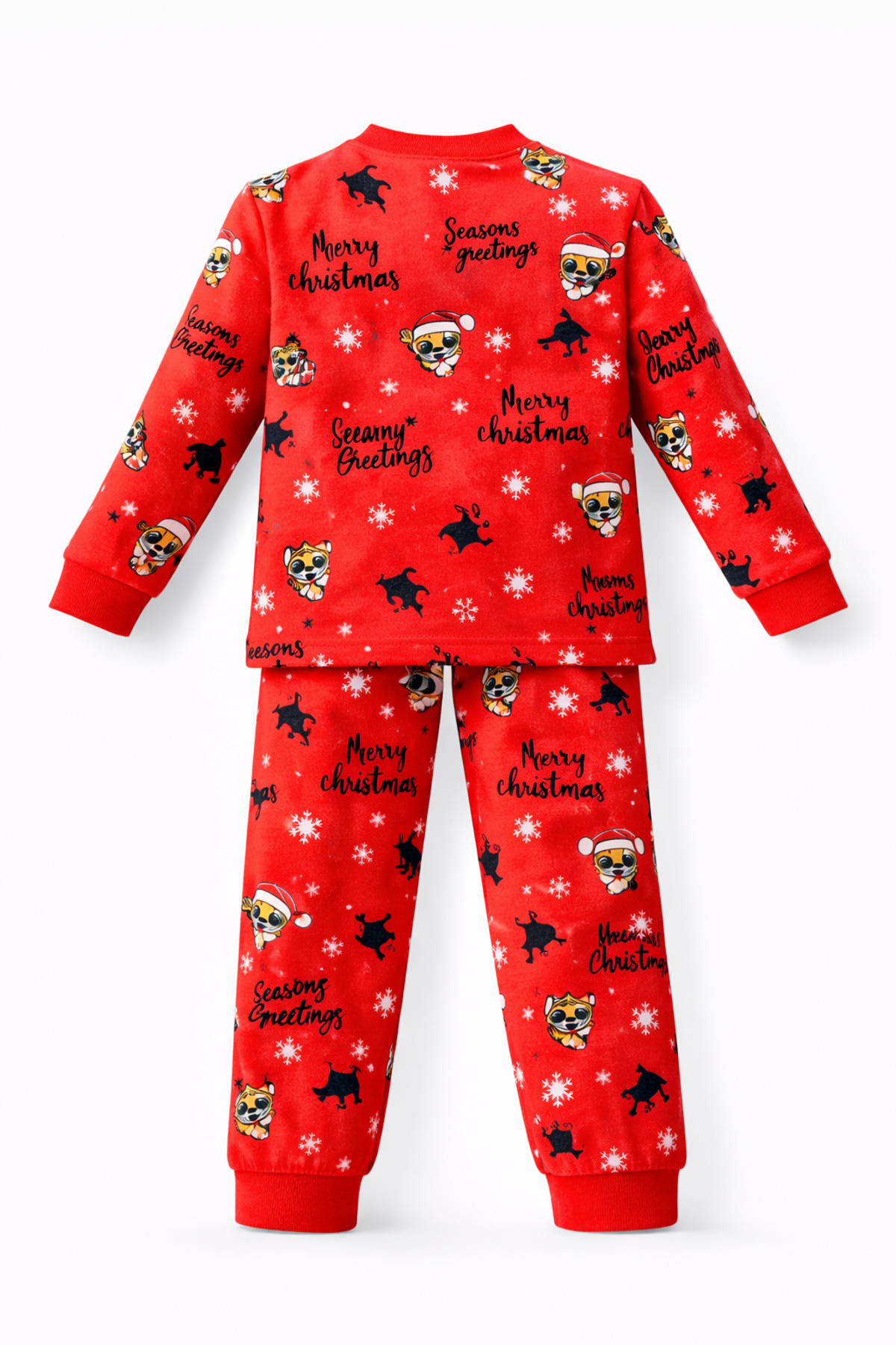 CQCQ Kırmızı Renkli Baskılı Unisex Pijama Takımı %100 Pamuk fotoğrafı 2 (önizleme)