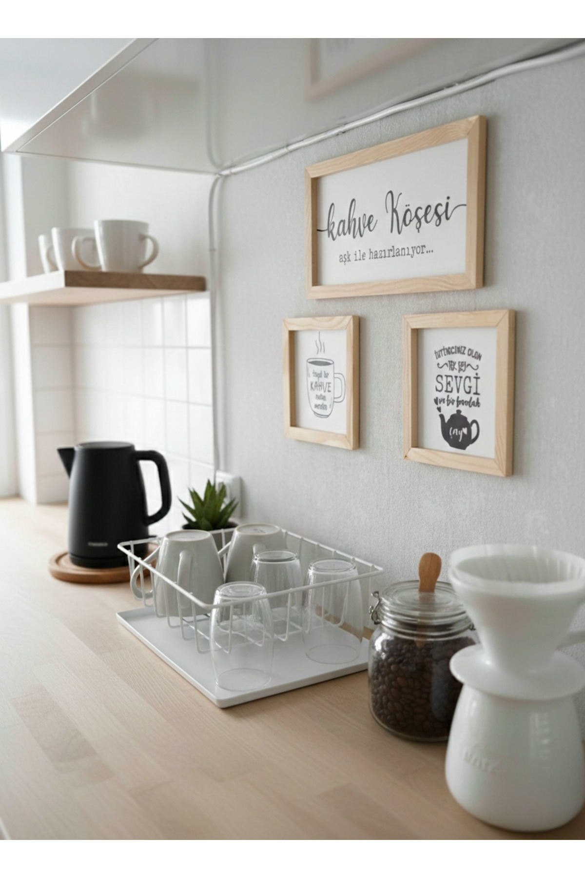 Turkish Kitchen, Tea, Coffee Corner, Let's Take a Coffee Break, Painting Set with Wooden Frame