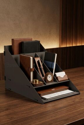 Evene Dosya Düzenleyici Masa Üstü Organizer Ahşap Evrak Raflı Model 4