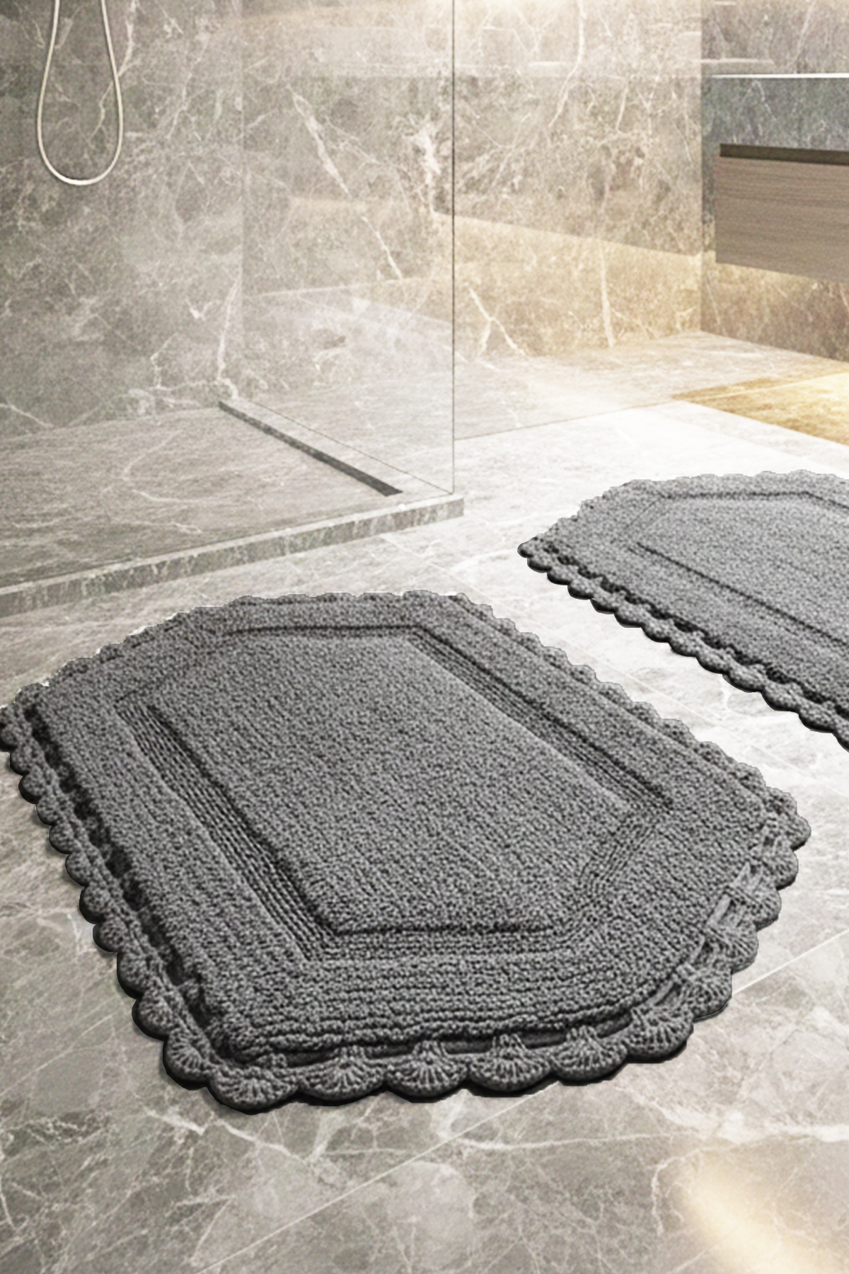 Exgena Gray 2-Piece 100% Cotton Bath Mat Set (60x90 cm 40x60 cm)