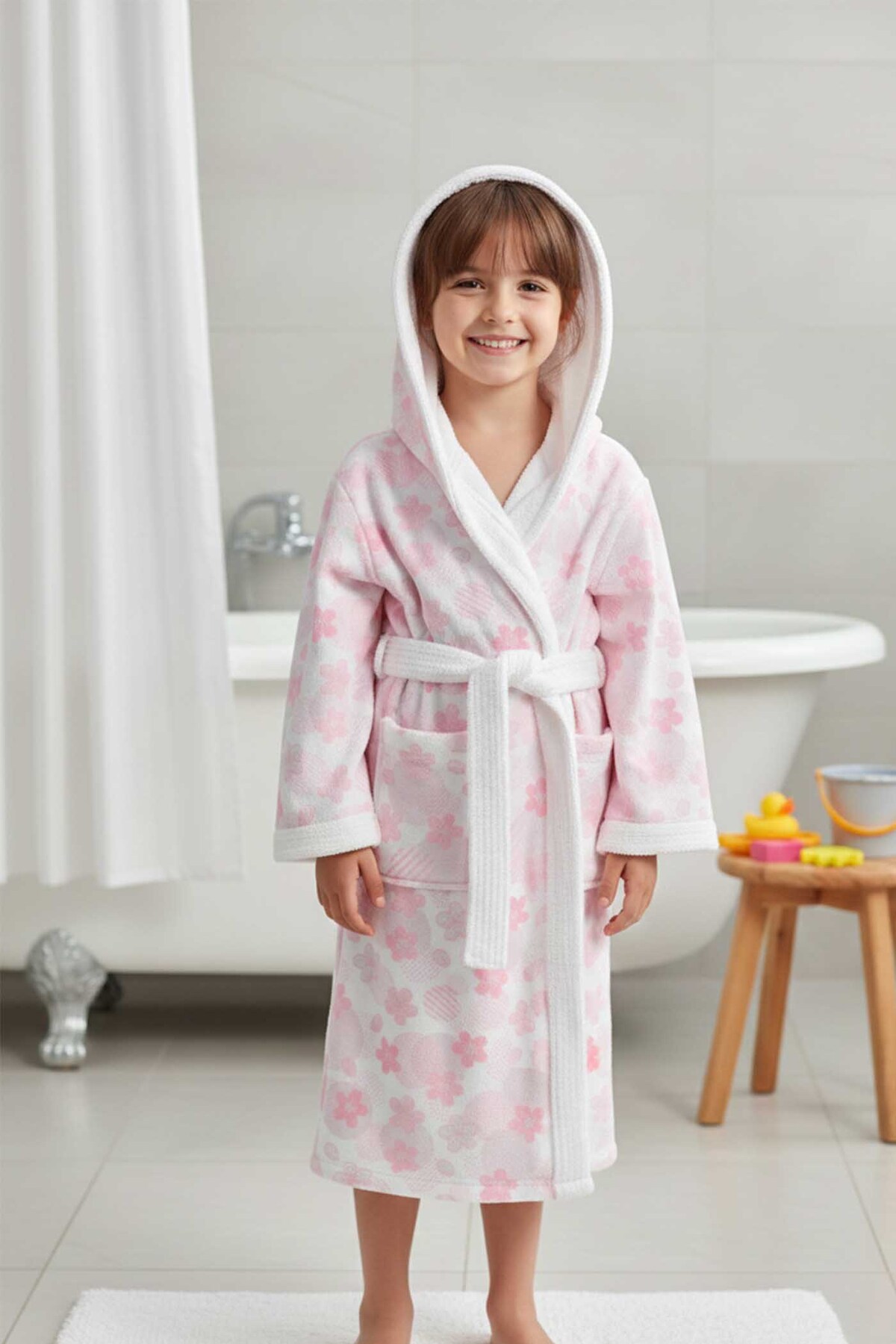 VEVİEN HOME Pink Flower Dijital Baskılı Çocuk Bornozu fotoğrafı 2 (önizleme)