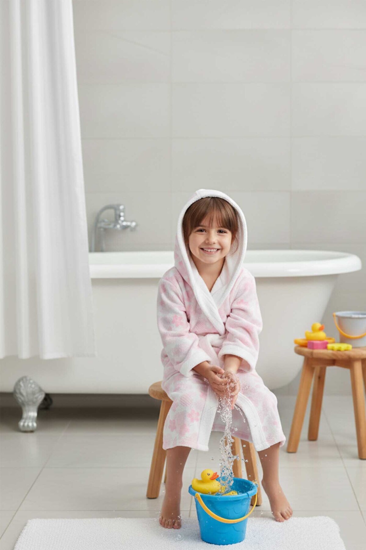 VEVİEN HOME Pink Flower Dijital Baskılı Çocuk Bornozu fotoğrafı 4 (önizleme)