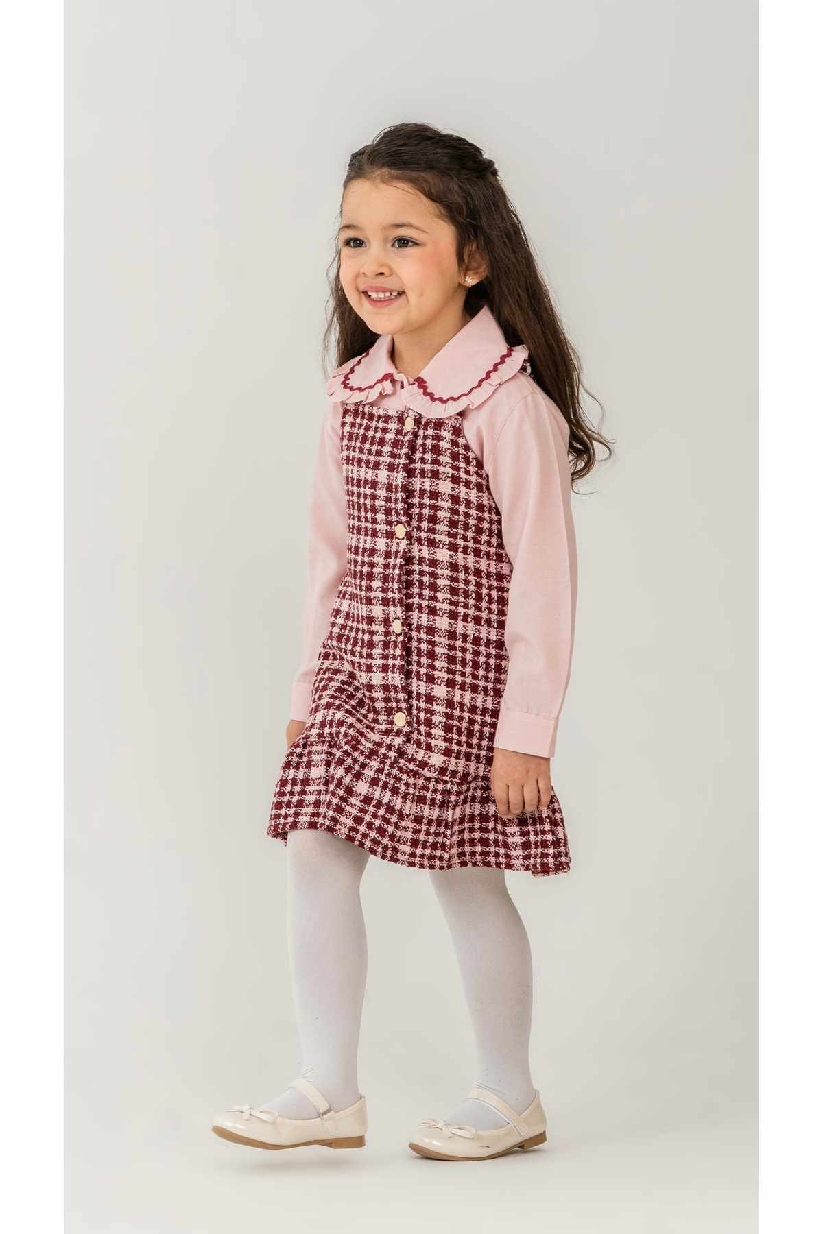 Minoviababykids Kız Bebek Tüvit Ekose Elbise ve Gömlek 2’li Takım fotoğrafı 2 (önizleme)