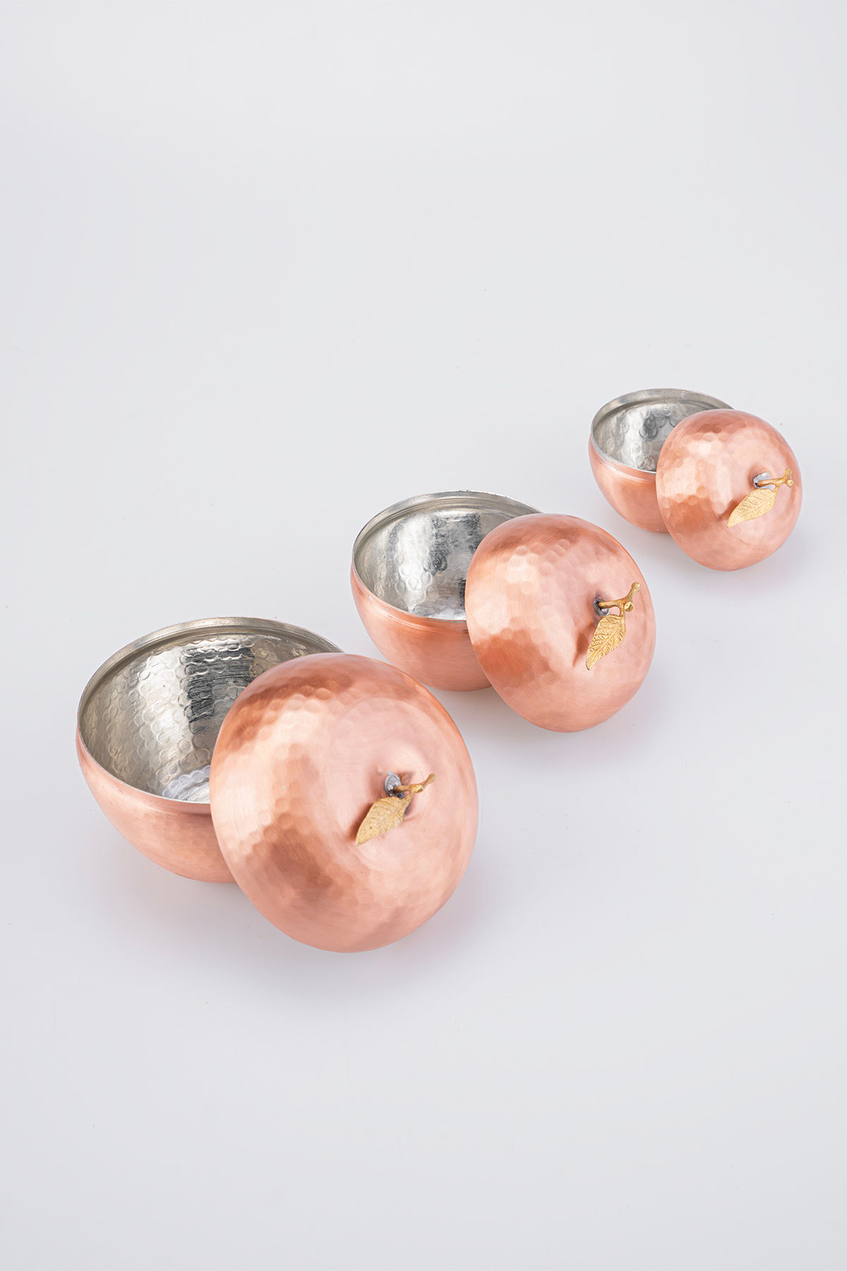 CRAFT COPPER SPICE SET 3 pieces APPLE MOTİF hand TATTOO DECORATIVE Height 1=6.5cm 2=8.5c 3=10.5cm