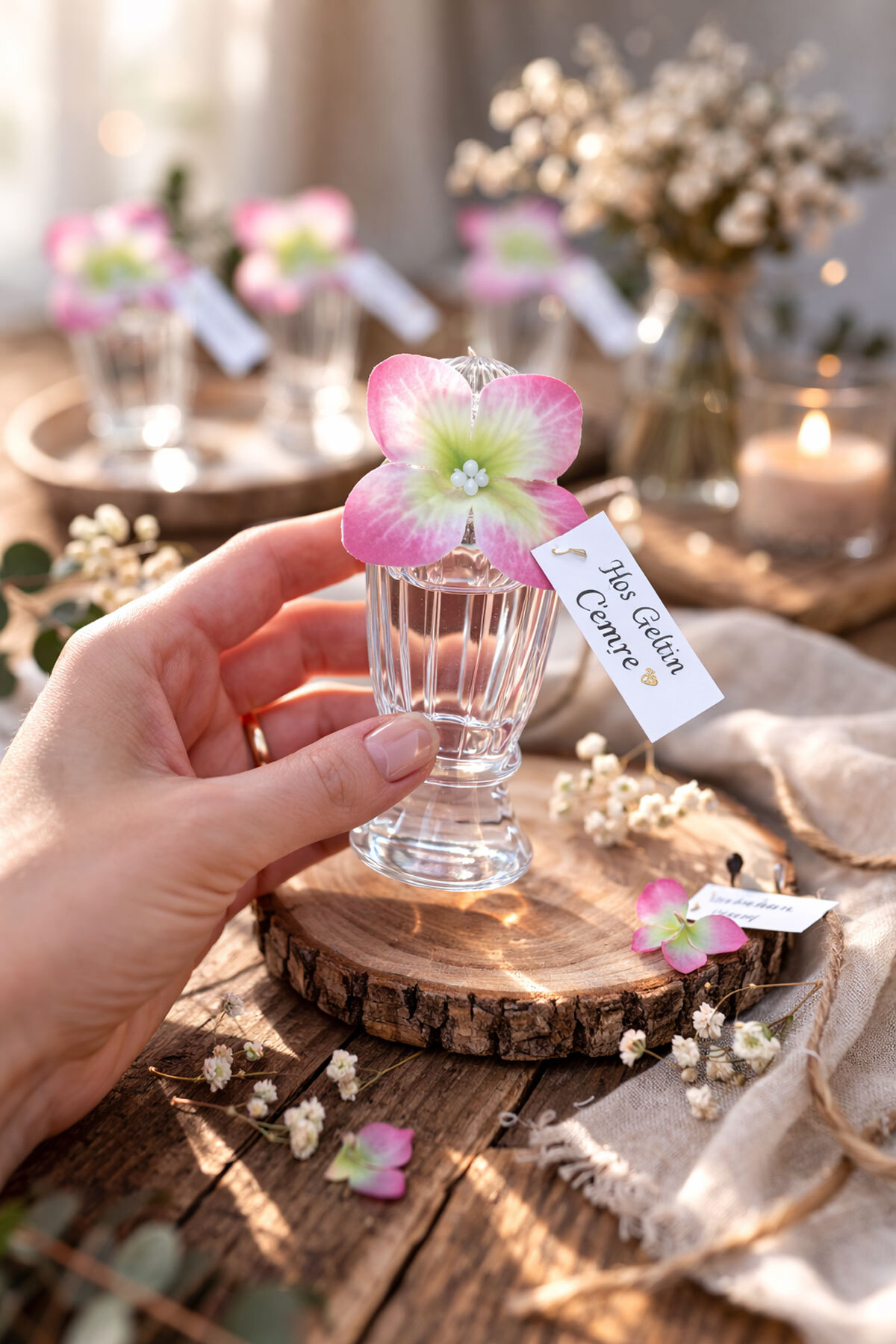 MayaArtDesign Pembe Çiçekli 50cc Mika Şişe Limon Kolonyası – Kişiye Özel Etiketli fotoğrafı 2 (önizleme)