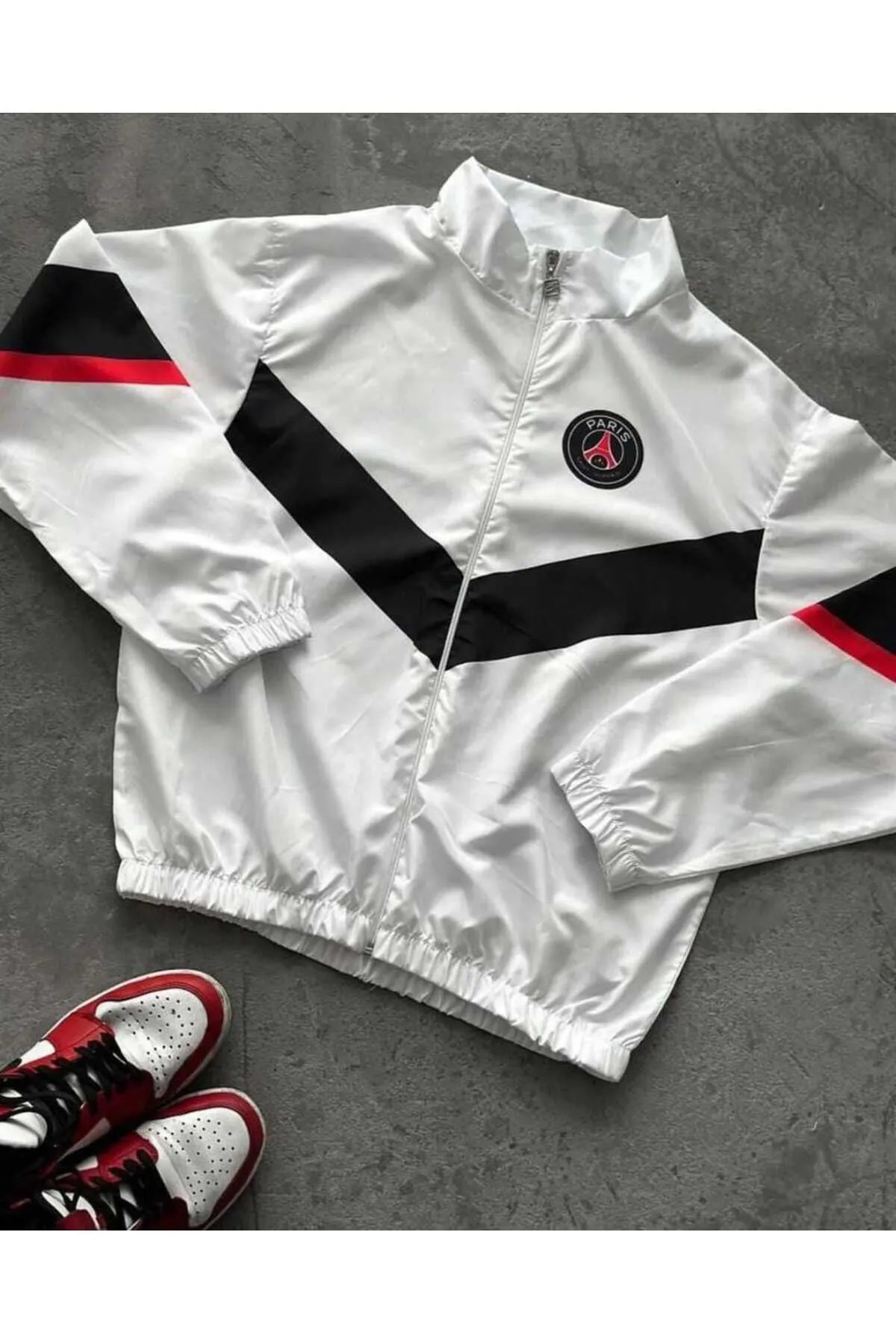 memetti m şekil Beyaz Paris PSG Unisex Dijital Baskı Paraşüt Kumaş Oversize Baskılı Siyah Rüzgarlık Yağmurluk görsel 4