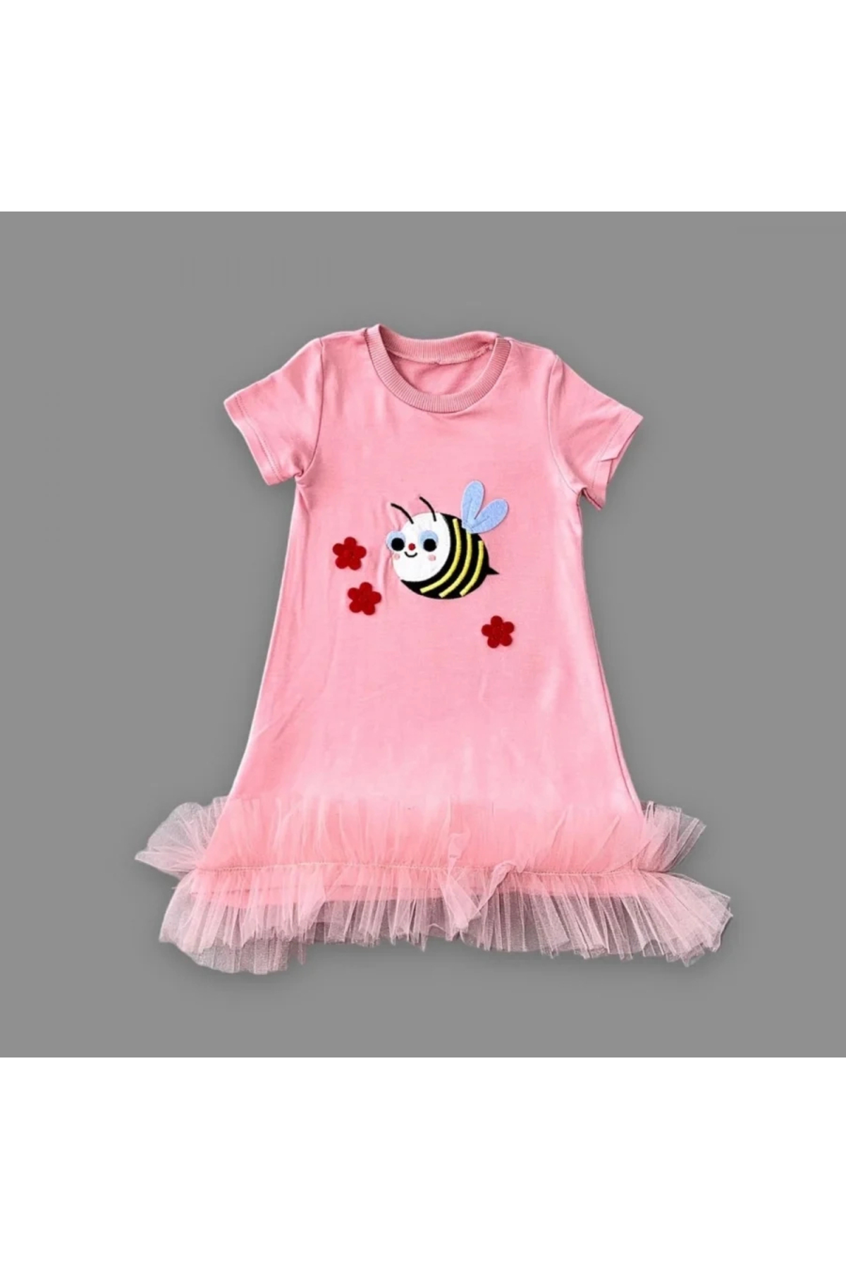 Dua Giyim 1-2-3 Yaş Arıcık Nakışlı Eteği Fırfırlı Jile Kız Çuk Elbisesi Gül Kurusu fotoğrafı 3 (önizleme)