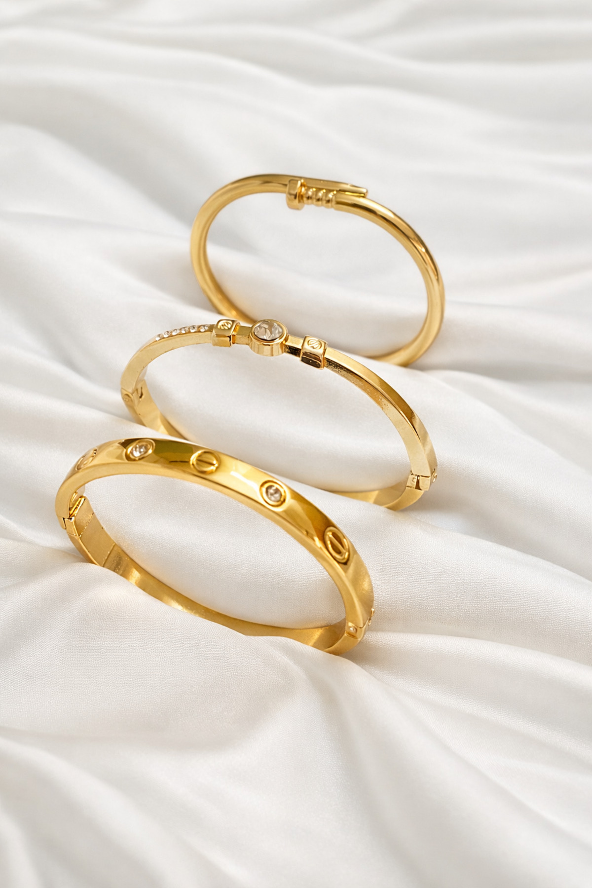 3 Piece Gold Clamp Bracelet Set