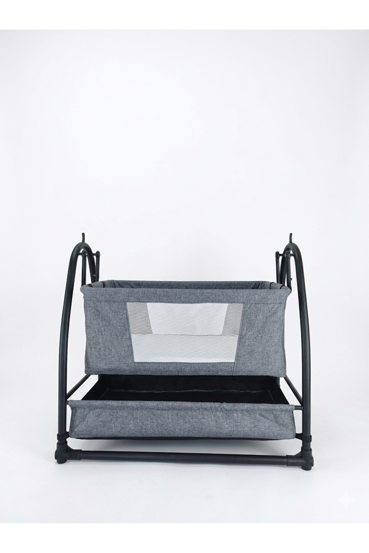 Bebelovv Keten Kumaş Profil Sallanabilir Portatif Anne Yanı Cibinlikli Siyah Hamak Sepet Diamond Beşik fotoğrafı 2 (önizleme)