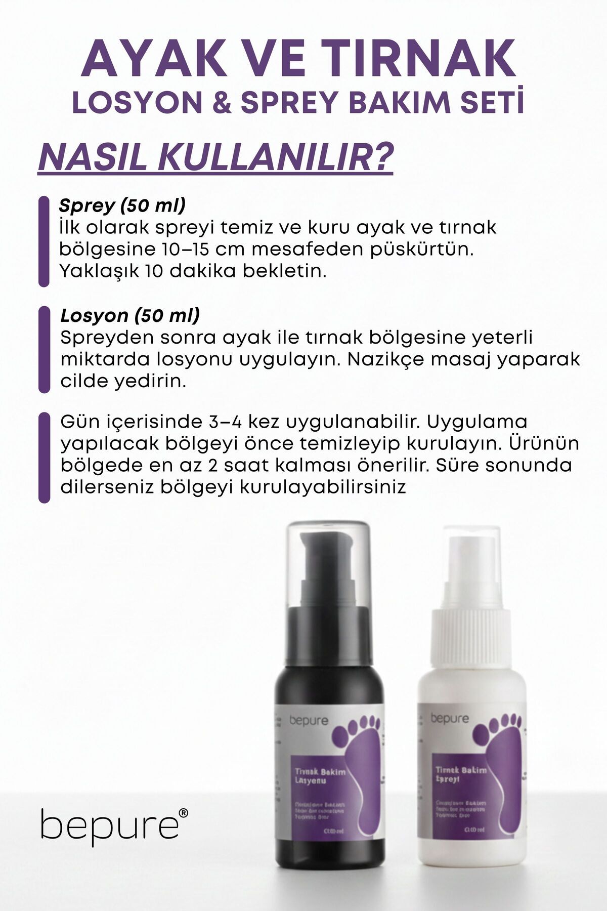 Ayak Ve Tırnak Mantarı, Kaşıntı Ve Koku Için Losyon & Sprey Seti 100 ml (50ML LOSYON 50ML SPREY) — BPRE002342 — تصویر 6 از 7