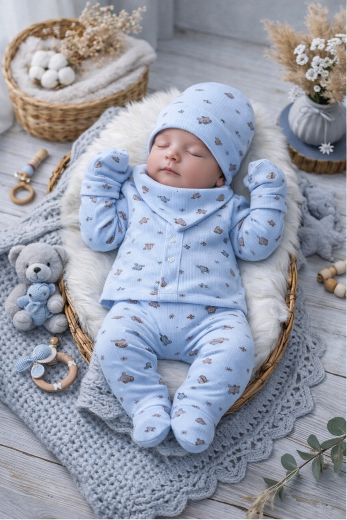 Baby Boy Cotton Newborn 5-Piece Hospital Exit Set 0-3 Months
