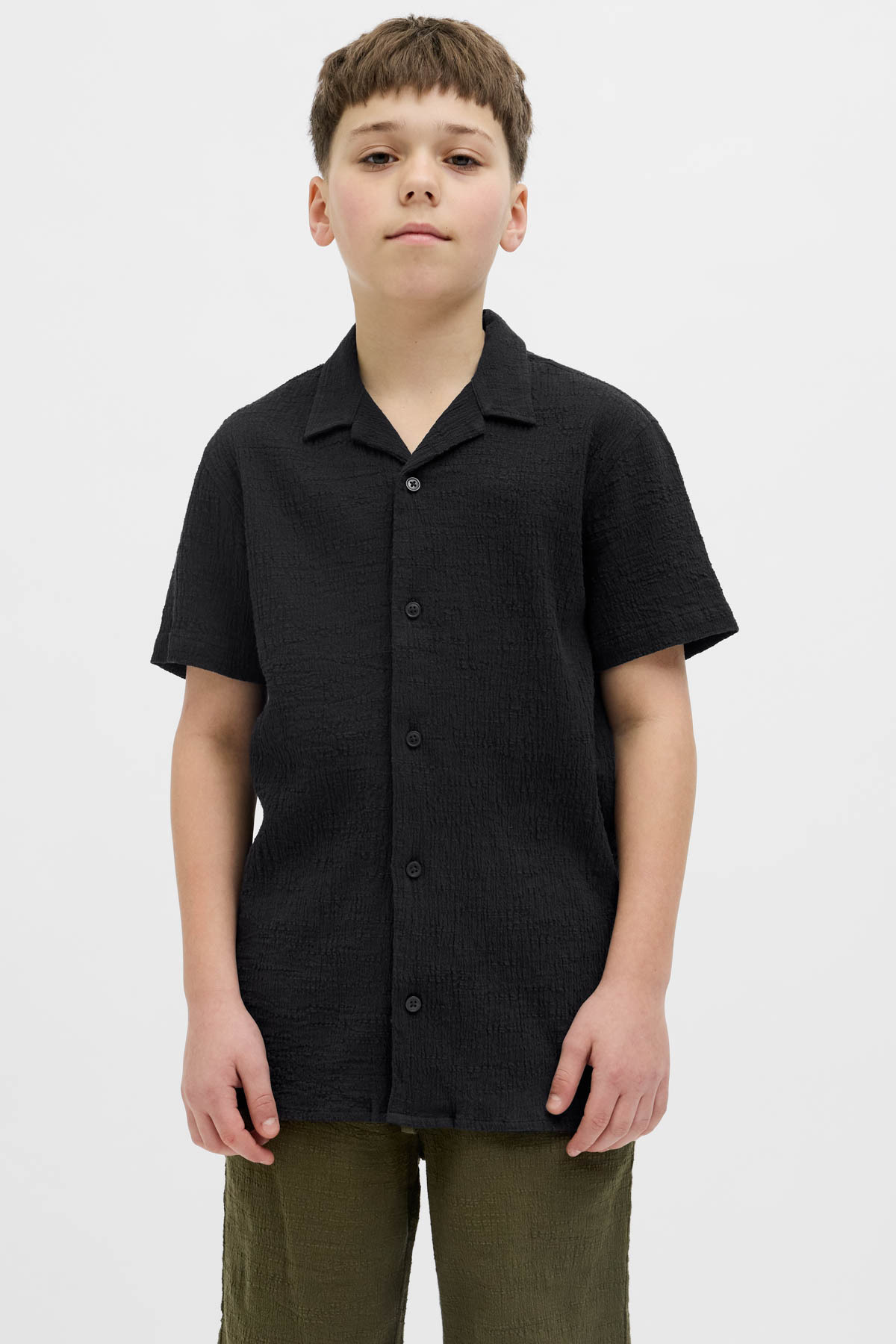 پیراهن پسرانه مشکی JORLUKE CRINKLE SS JNR جک اند جونز پیراهن Jack & Jones