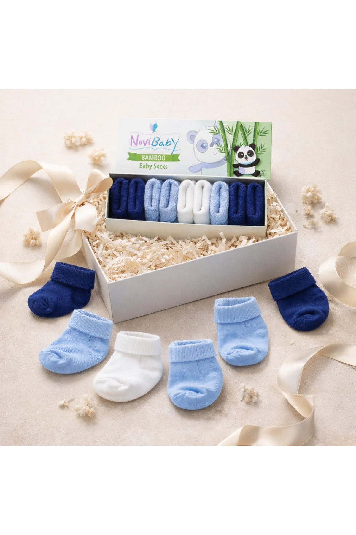 Novibaby 5'li Bambu Yenidoğan Bebek Çorap I Mix Blue I Kız Erkek Bebek Çorabı fotoğrafı 5 (önizleme)