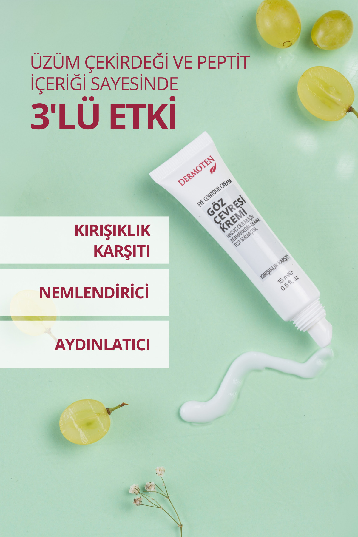 Göz Altı Kremi | Kırışıklık, Kararma, Kuruluk İçin Aydınlatıcı Nemlendirici Göz Çevresi Kremi 15 ml — 8699649122925 — تصویر 5 از 9