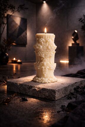 Candle Mystic Pillar, Gizemli Sütun, Dekoratif 2 Adet Vanilya Kokulu Krem Ren...