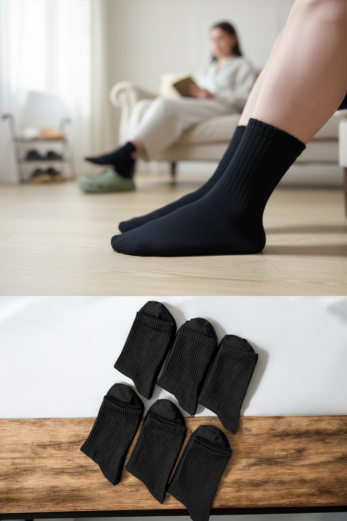 6-Pack Women Men Black College Socks – Cotton, Comfortable & Durable