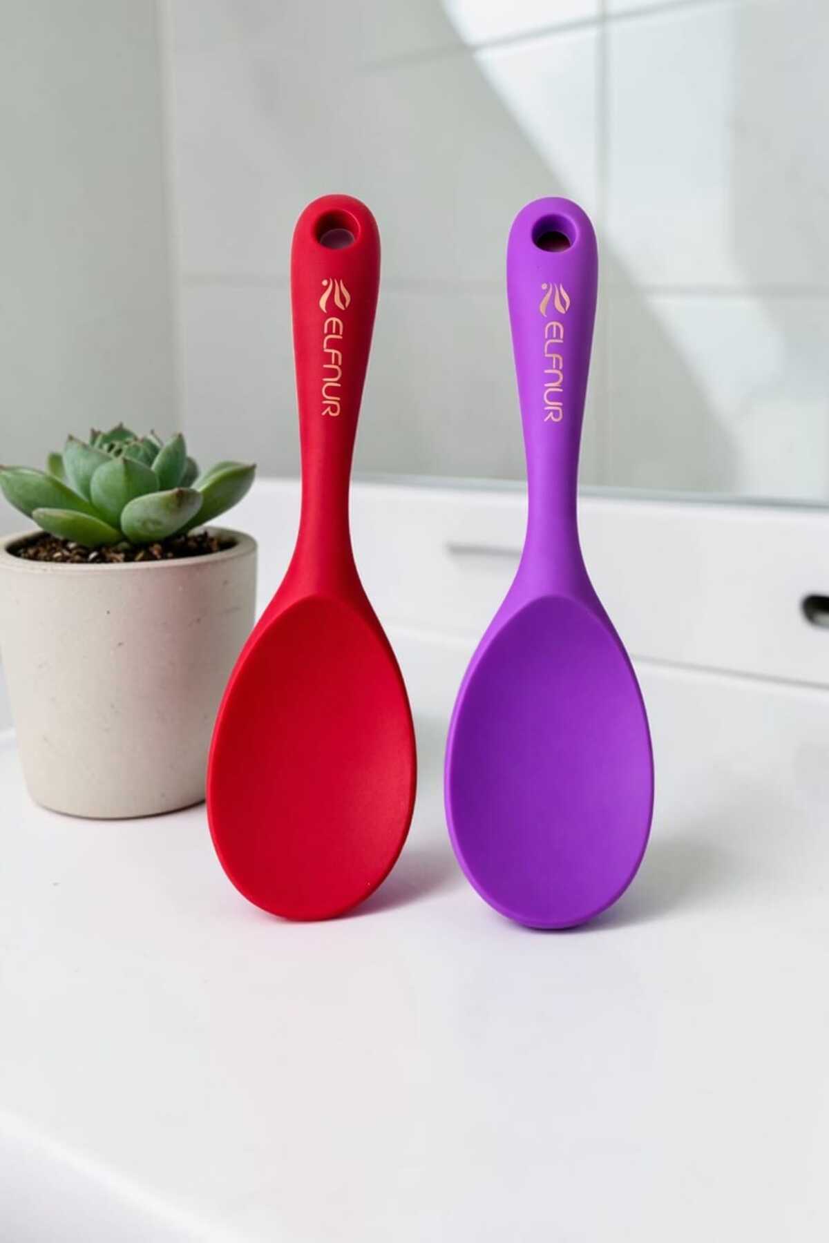 (2 x Ultra Hard Tipped Silicone Rice Spoons High Temperature Resistant Fireproof Non-Stick 22 Cm