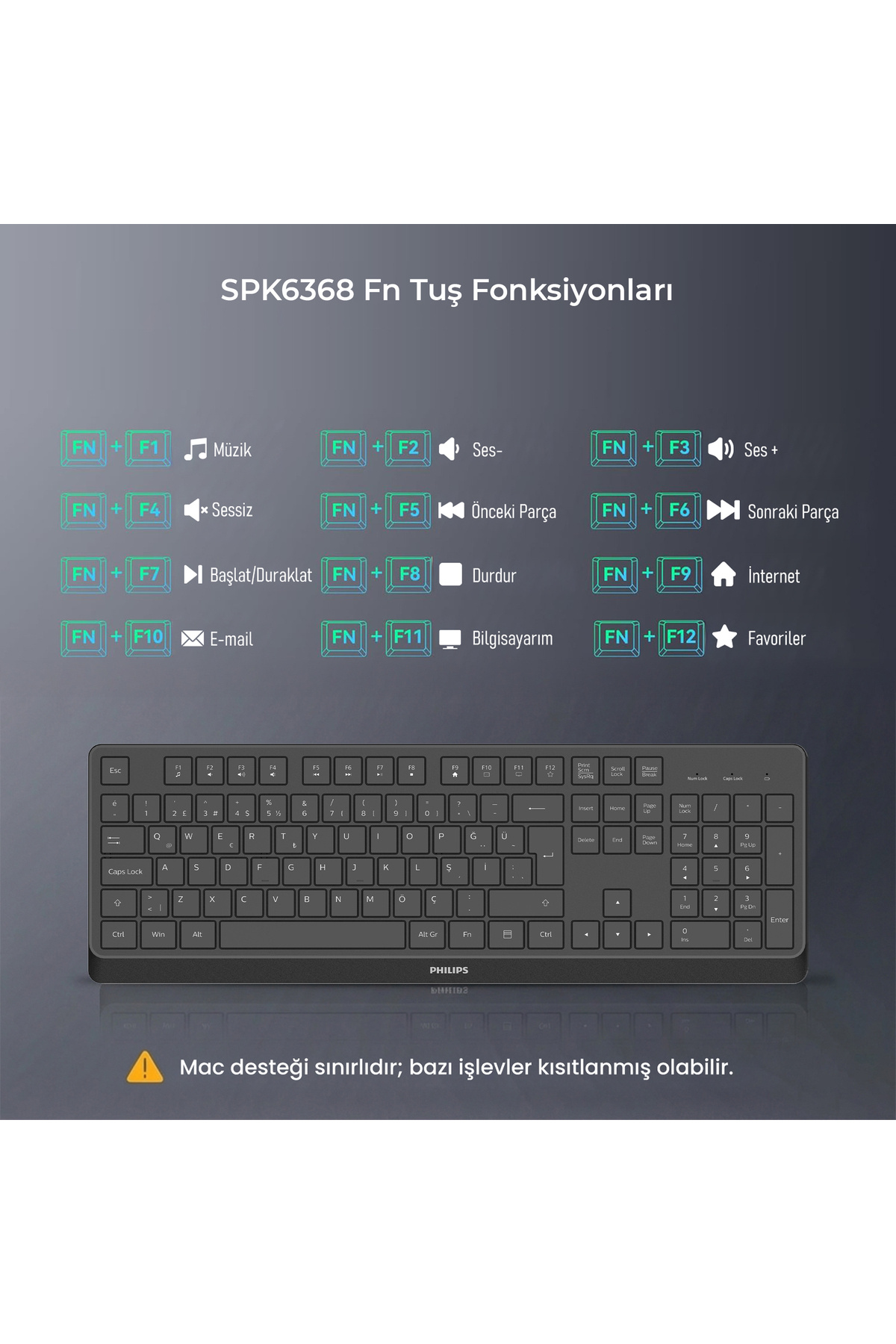 کیبورد بی‌سیم ترکی Q مدل SPK6368 مشکی