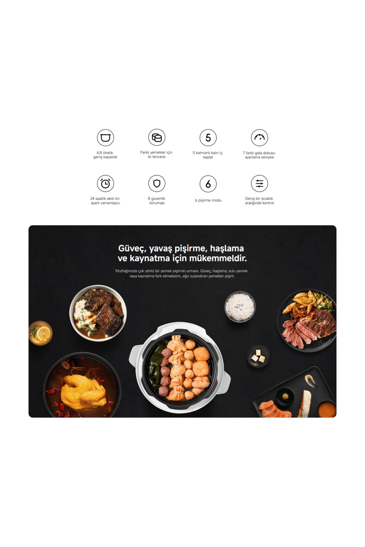 Xiaomi Electric Pressure Buharlı Pişirici 4.8L fotoğrafı 3 (önizleme)