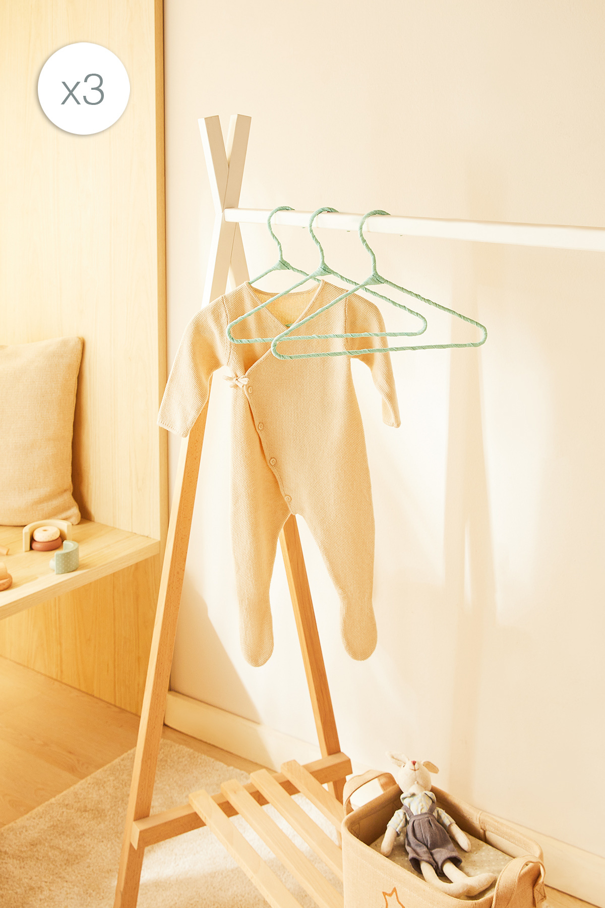 3-Piece Mint Color Fabric Coated Metal Baby Clothes Hanger, Clothes Hanger 19.5x30x0.3