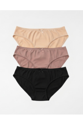 Amarelle Mila Siyah,Ten,Mocha Normal Bel 3'lü Paket Pamuklu Külot