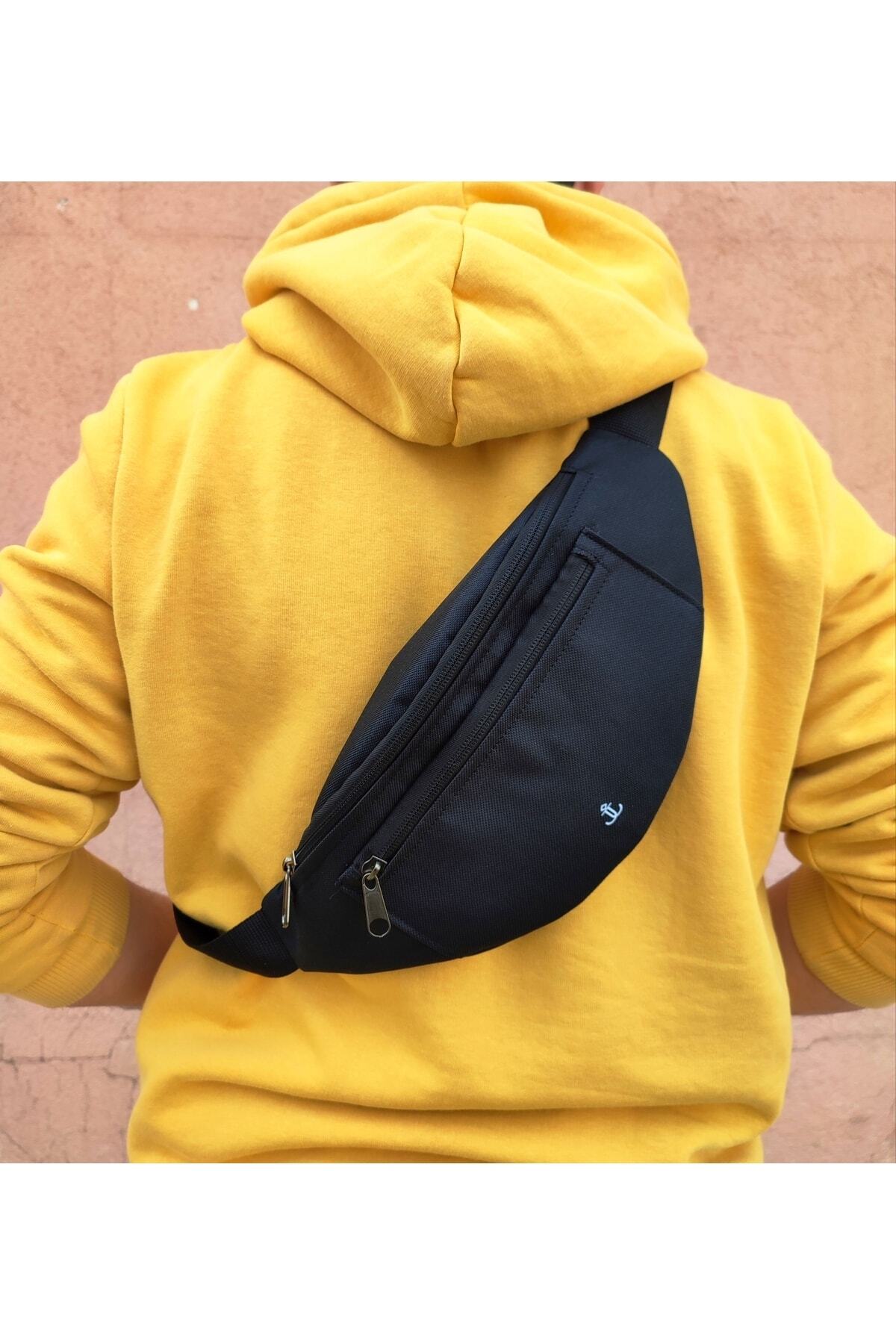JANJAN Unisex Siyah 3 Gözlü Omuz Ve Bel Çantası Cüzdan Hediyeli görsel 7