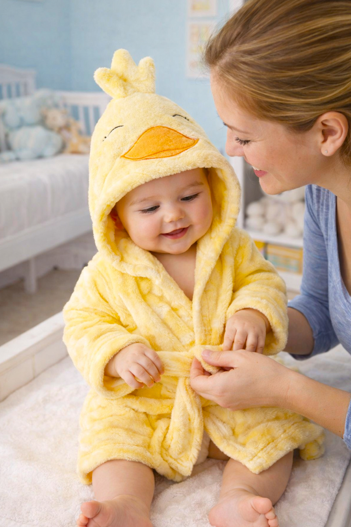 Moky Design Civciv Desenli %100 Pamuk 0-9 Ay Bebek Bornozu Kapüşonlu, Yeni Doğan Hediyelik fotoğrafı 4 (önizleme)