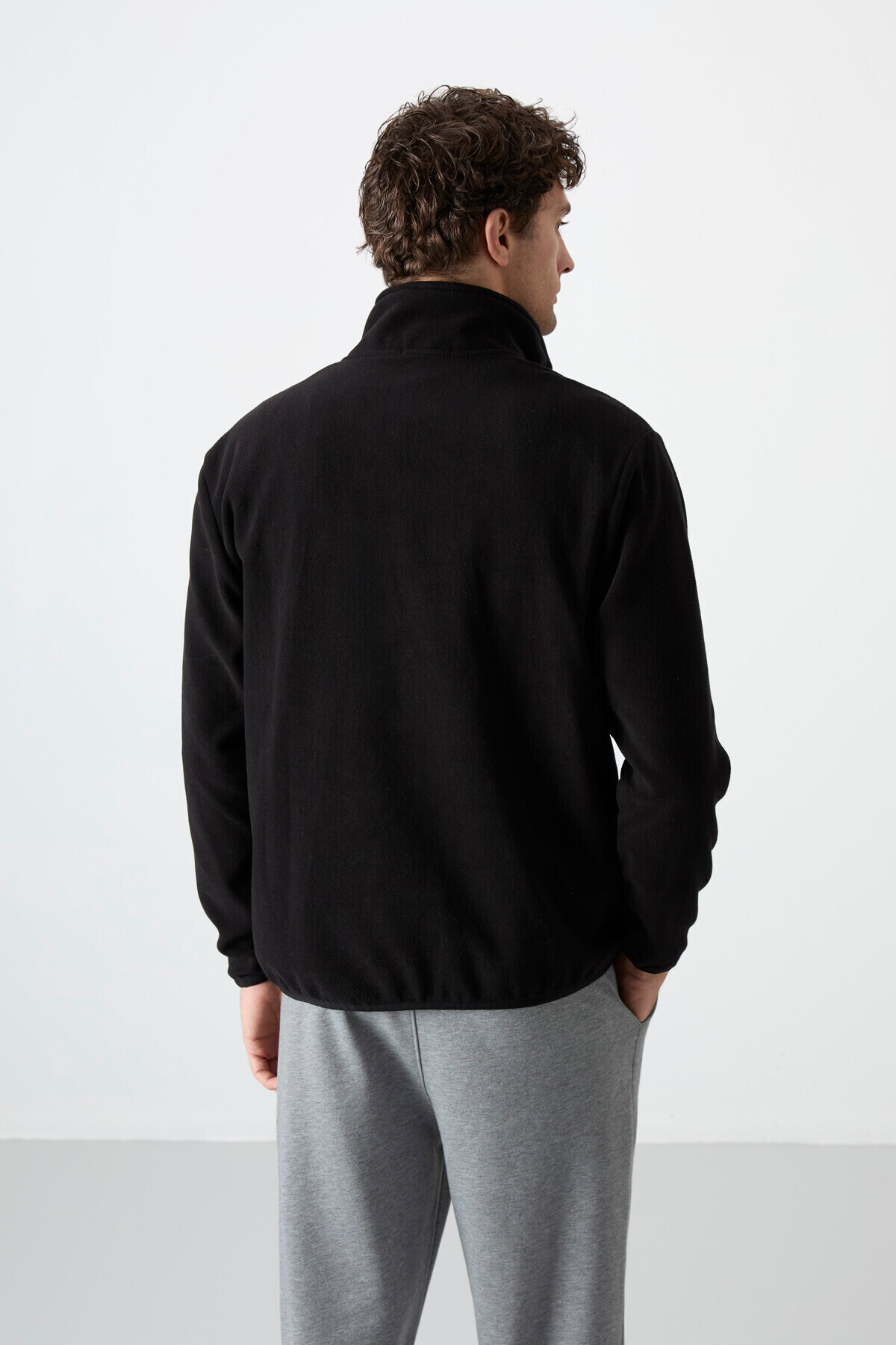 TOMMY LIFE Siyah Yarım Fermuarlı Sweatshirt Slim Fit Dik Yaka Erkek Polar - 87891 görsel 6