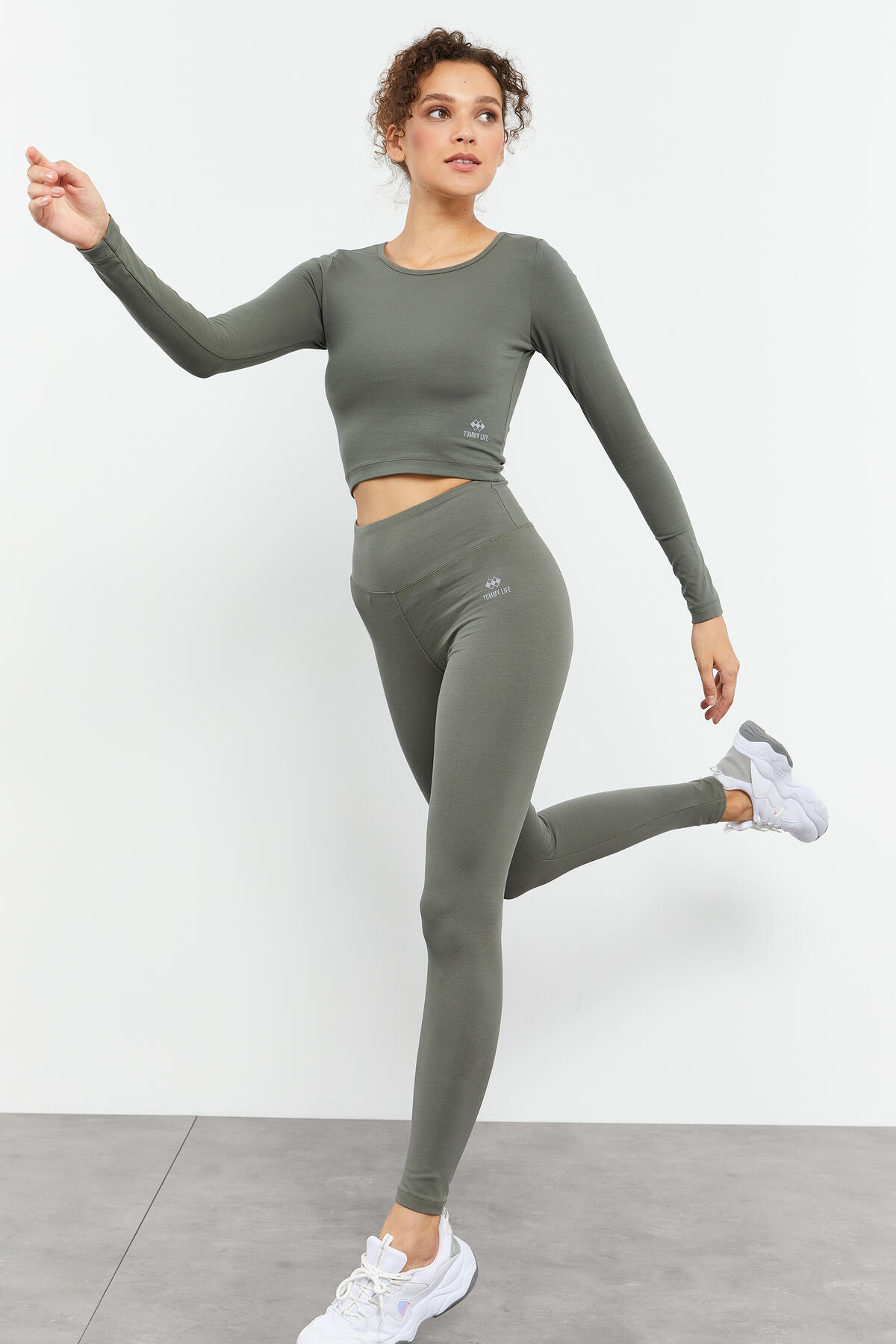 Çağla Long Sleeve Slim Fit O Neck Women's Crop Top T-Shirt- 97150
