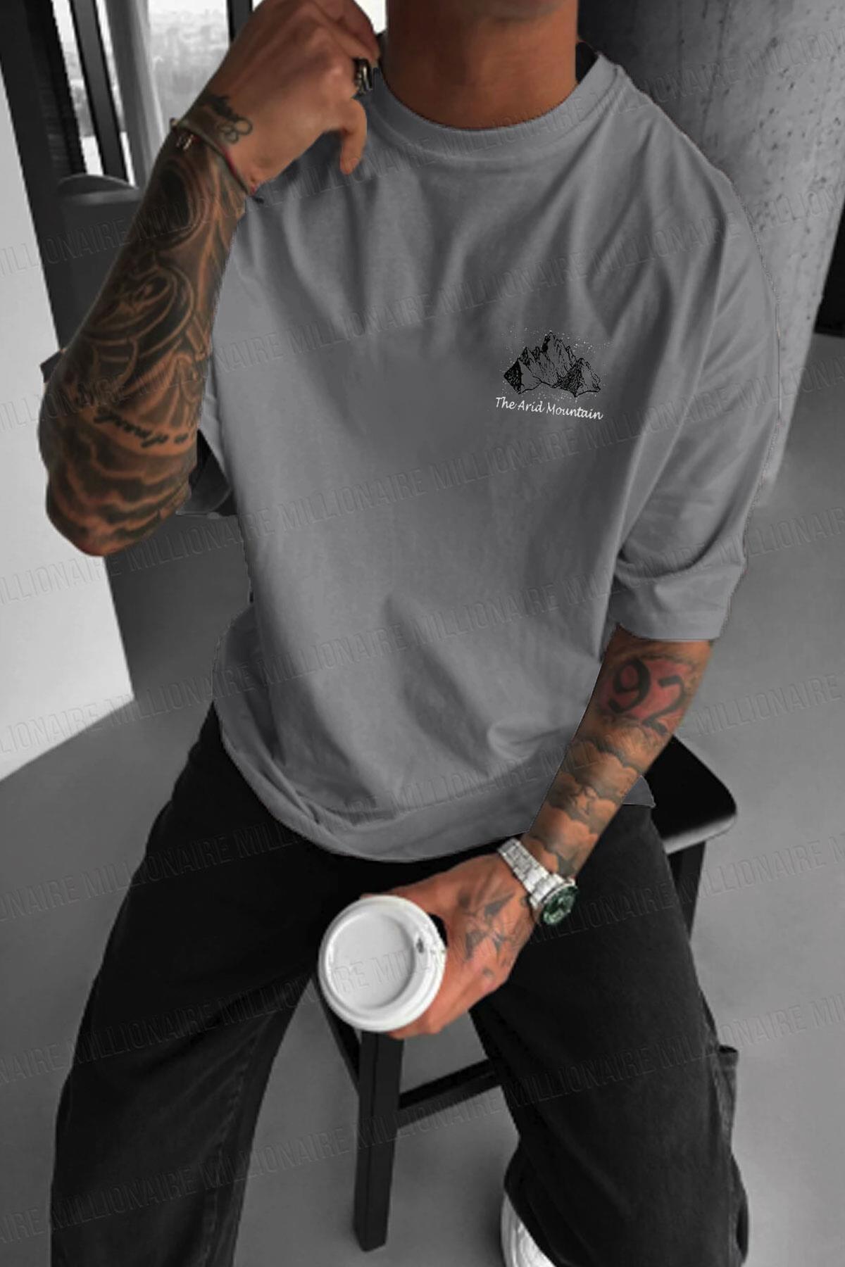 Teenage Millionaire  Erkek Arid Mountain Oversize Gri Salas T-Shirt - Görsel 2